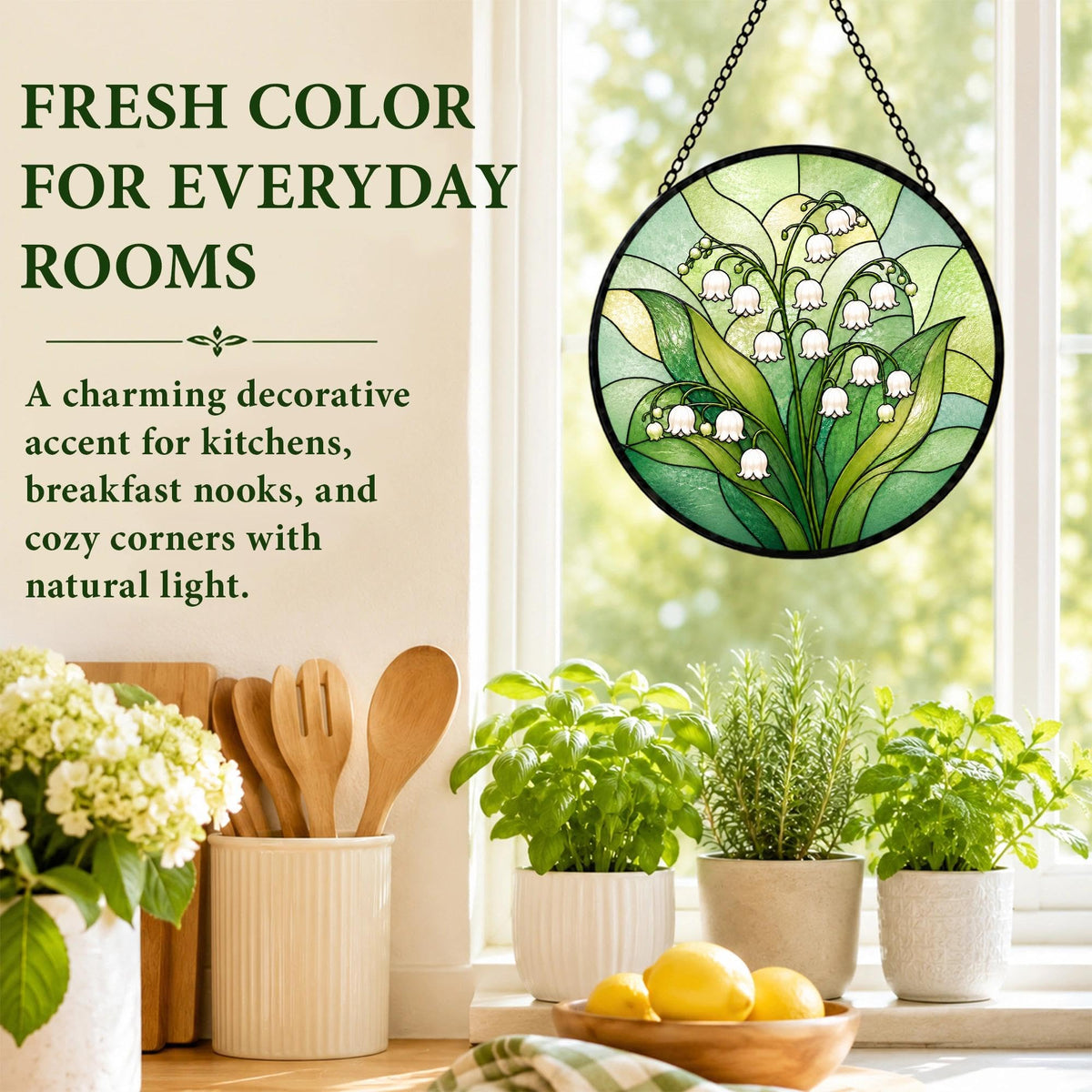 Lily of the Valley Gifts for Women Suncatcher Stained Glass Window Hanging (Lily of the Valley / 6.3 x 6.3 IN)