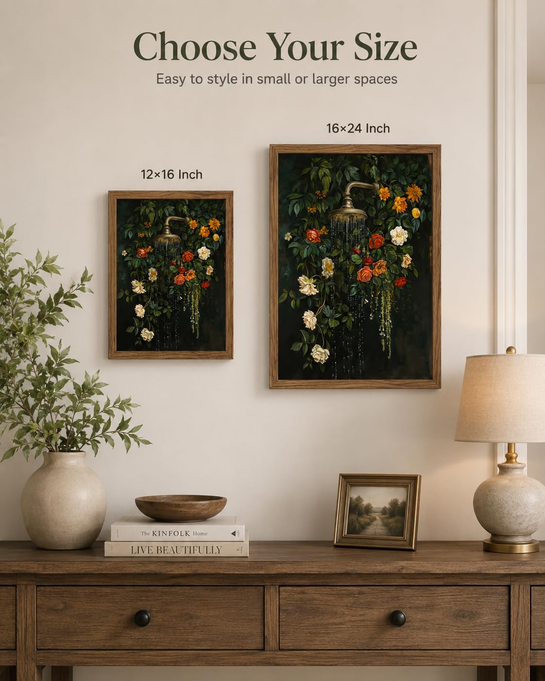 Wood Framed Funny Botanical Bath Wall Art Vintage Shower Floral Wall Decor (Floral / 12"L x 16"W)