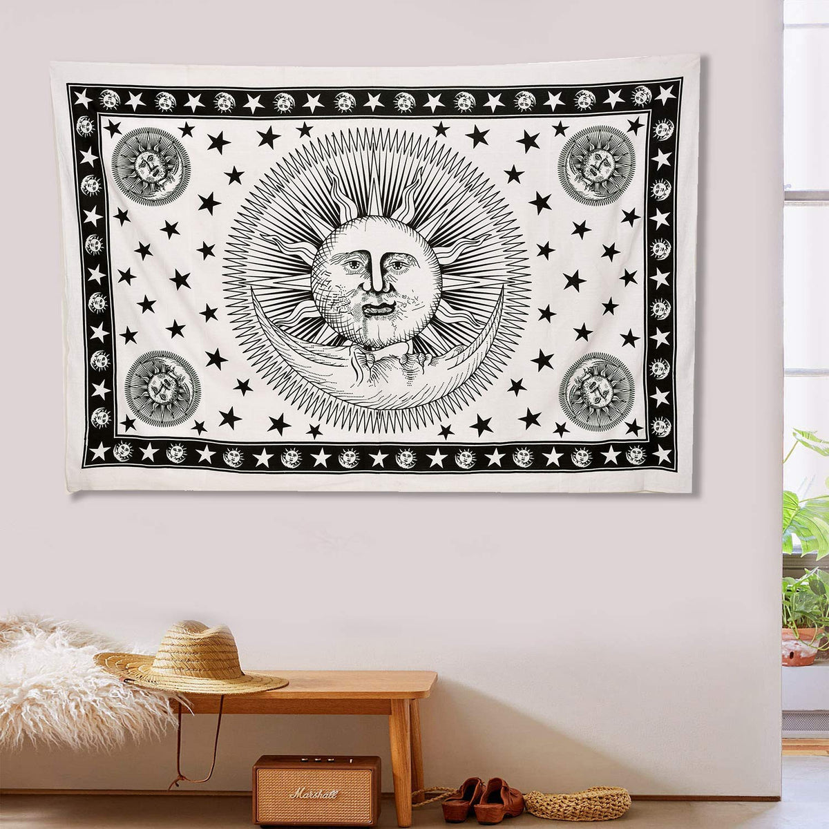 Tie Dye Mandala Tapestry (White / 90"L x 85"W)