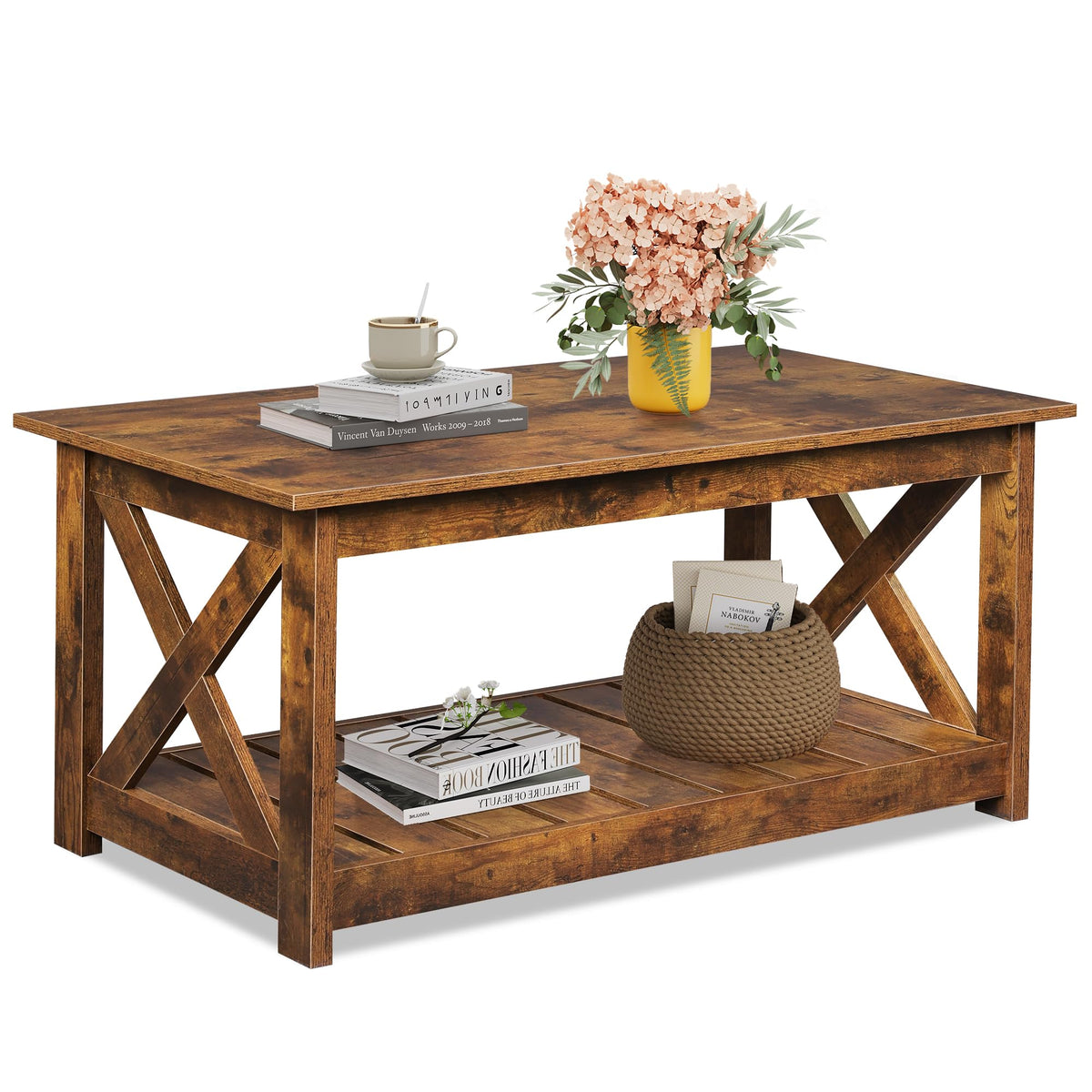Farmhouse Coffee Table for Living Room (Walnut Color)