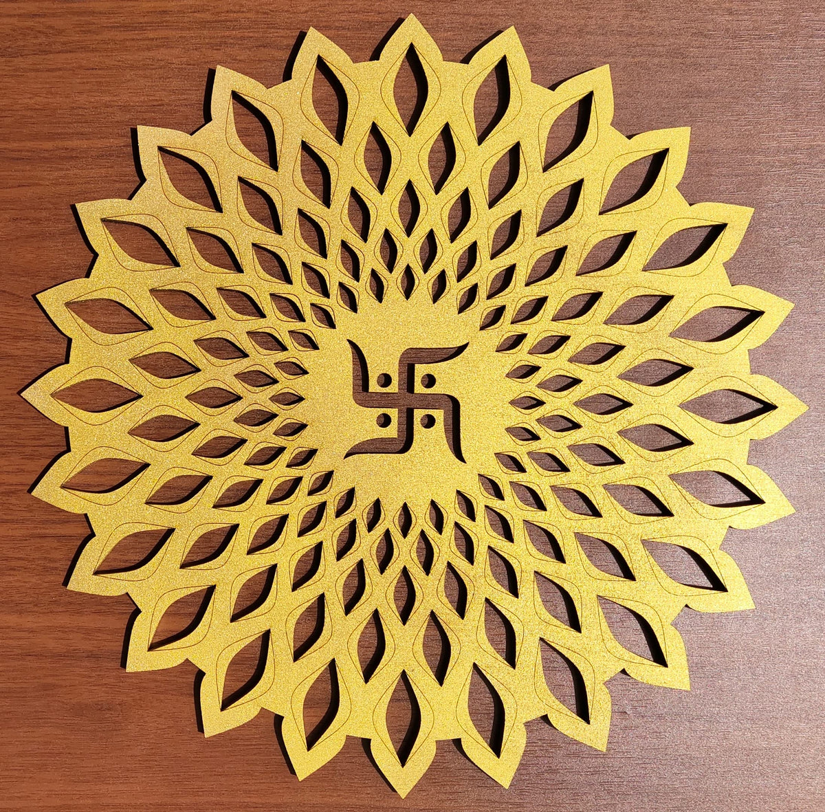Golden Round Decorative Wall Art Mdf Wooden Chakra For Temple (Marking -Gold / 10"L x 10"W)
