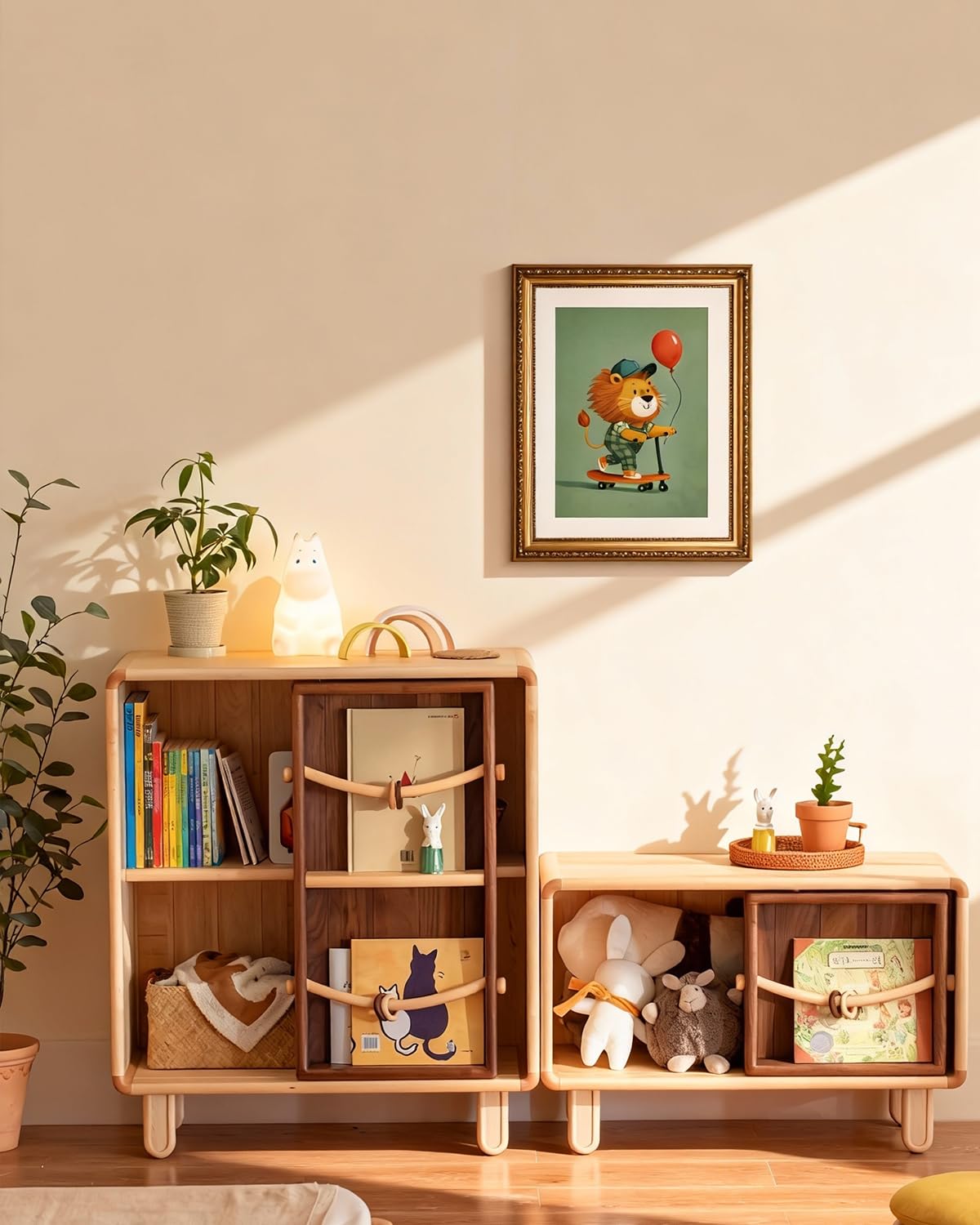 gold framed art Cute Lion on Scooter Framed Wall Decor (A lion on a skateboard / 16"L x 13"W)