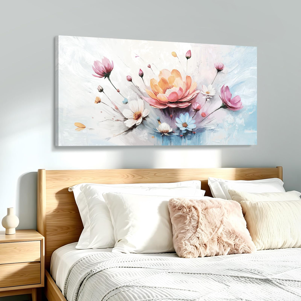 Abstract Floral Wall Art Colorful Canvas For Living Room 48X24 In (Colorful Flower Wall Art / 48"L x 24"W)