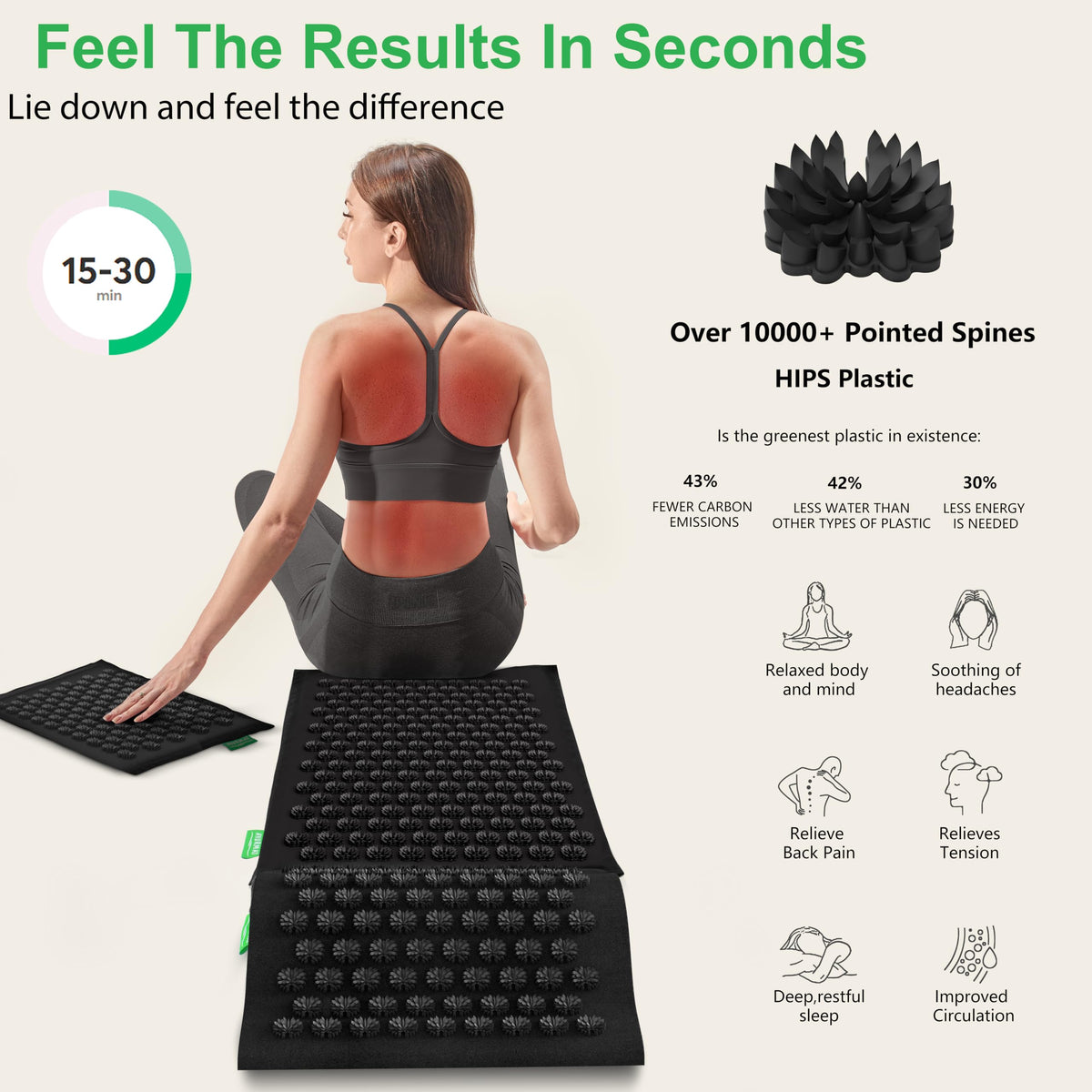 Acupressure Mat and Pillow Set (XL-3Piece)