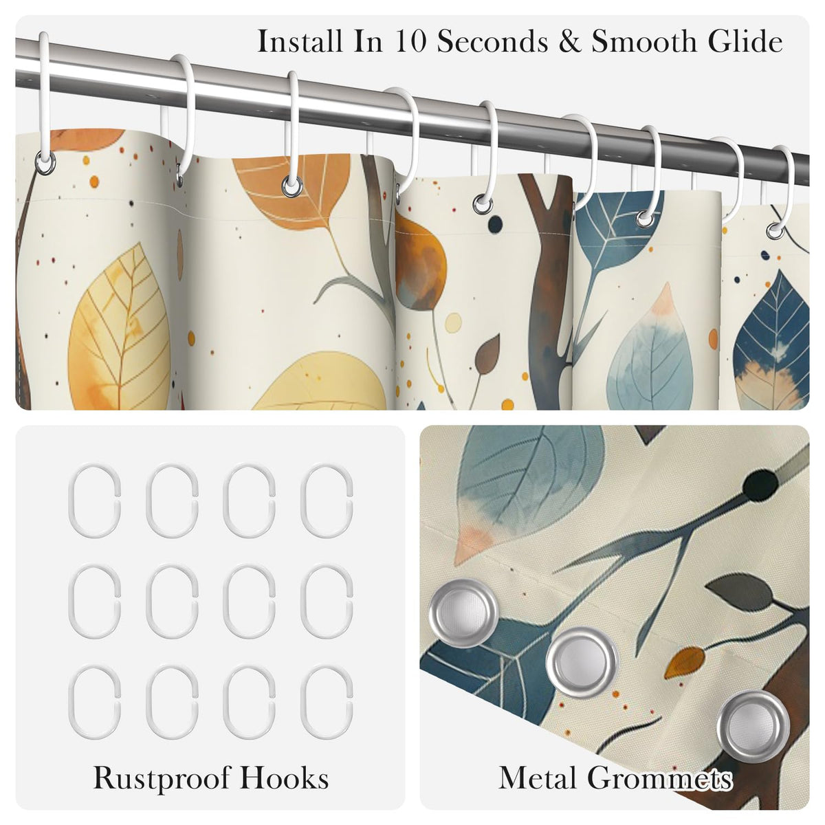 Watercolor Tree Shower Curtain with Hooks (Watercolor Leaf / 72"W x 72"L (Pack of 1))