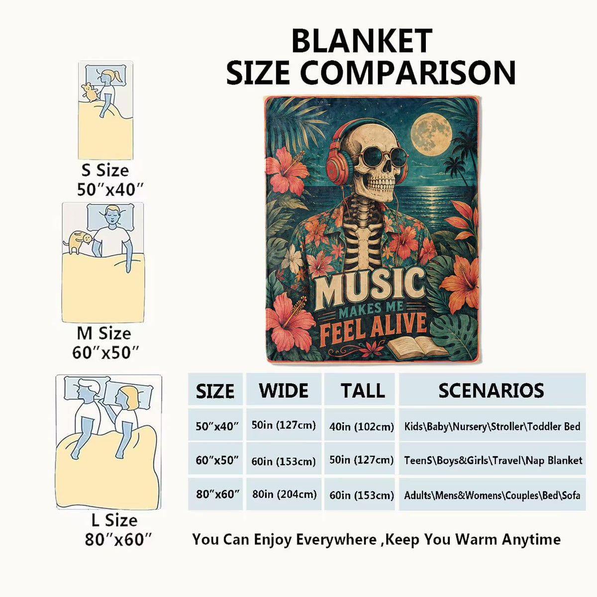 Music Skeleton Flannel Blanket (Music Skeleton / 60x80 inch)