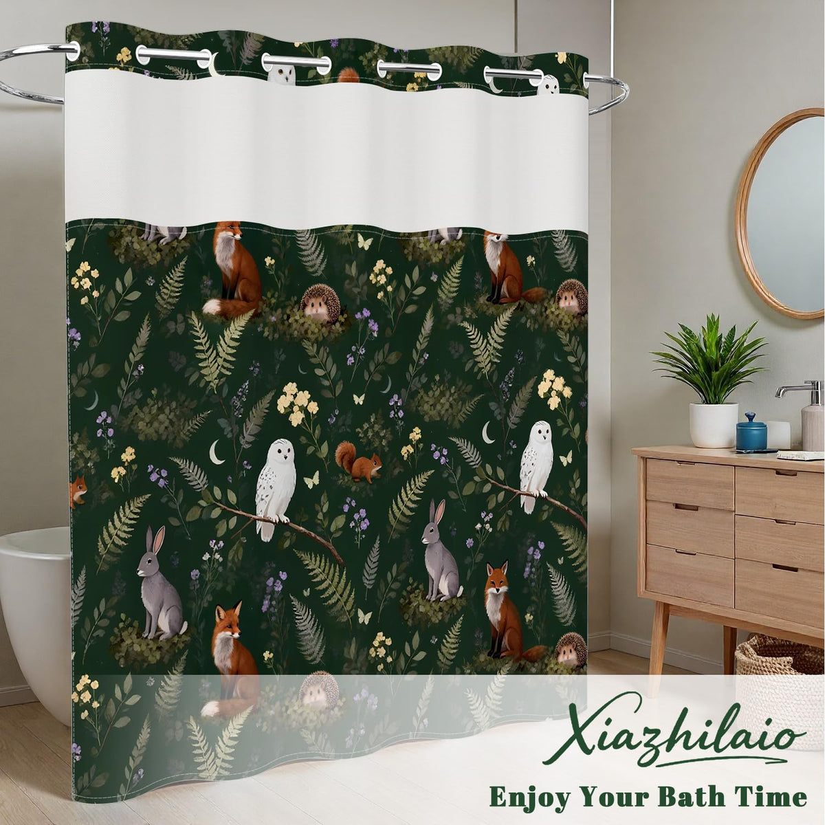 Whimsical Woodland Animals Shower Curtain with Snap in Liner (Gothic Animal)