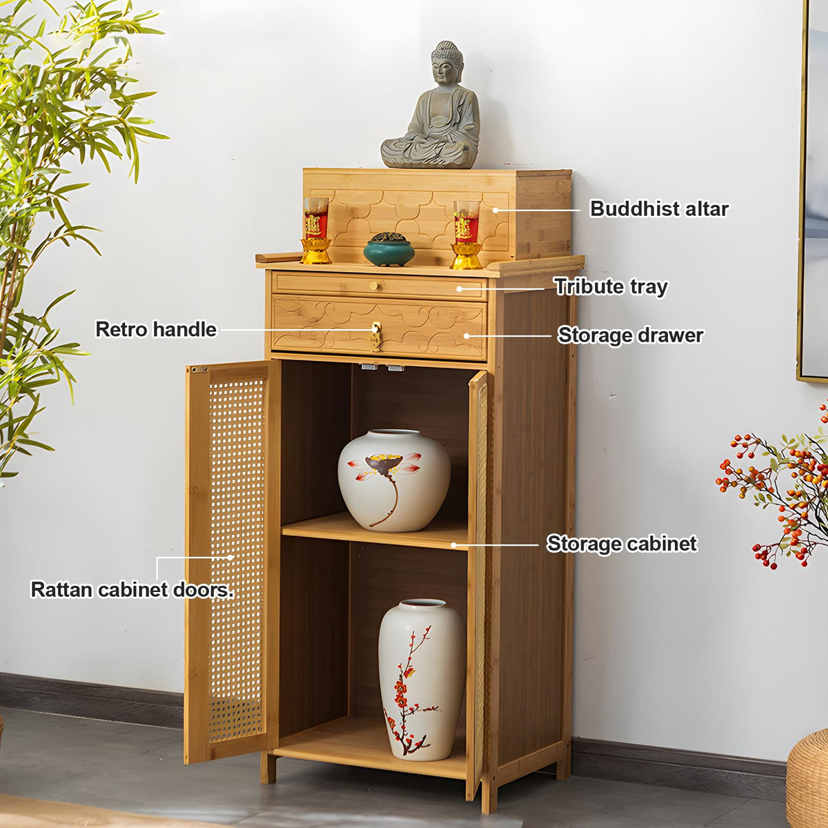 Bamboo Altar Table (31.5 / with Elevated Platform / Natural)