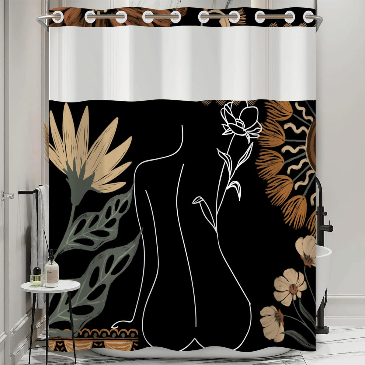 No Hook Shower Curtain with Snap in Liner Set (Body Art)