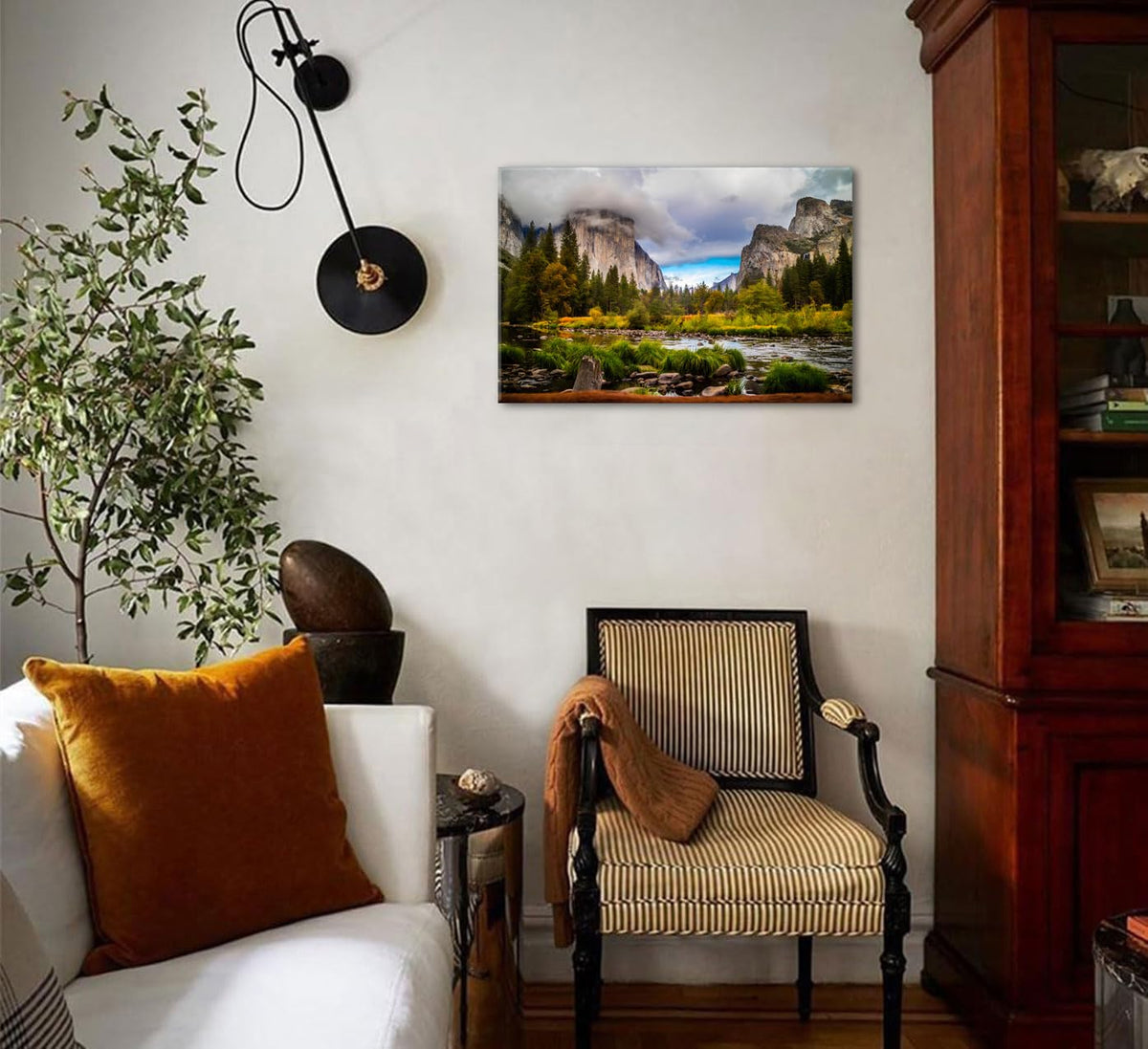 Yosemite Canvas Wall Art for Office Wall Decor National Park Mountain Landscape Picture Nature Posters Prints Forest Moving River Scenery Painting Canvas Framed Artwork for Living Room Bathroom 20x30” (30"L x 20"W / Yosemite)