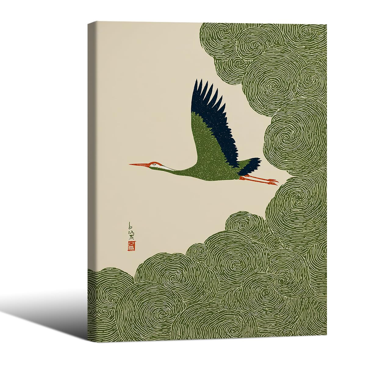 Japanese Flying Framed Wall Art Nature Bird Pictures Aesthetics Posters 11x14 inch Minimalist Animal Prints Nordic Nature Zen Calm for Asian Syle Living Room Bedroom Office Decor Ready to hang (Wrapped Canvas / Japanese Print / 14"L x 11"W)