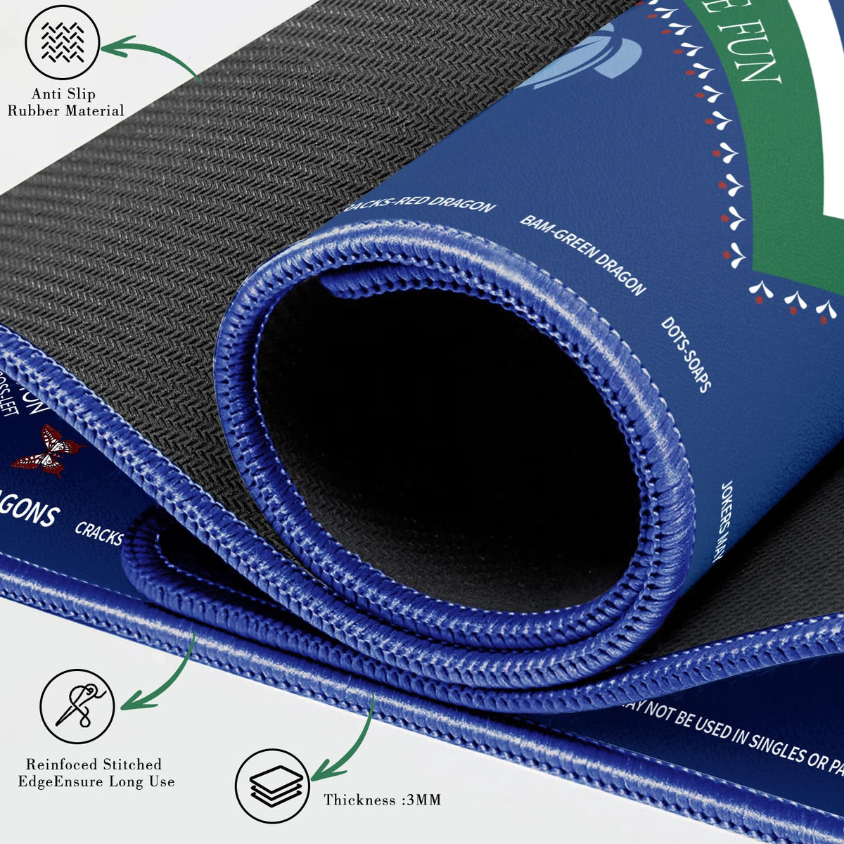 Mahjong Mat with Lotus & Butterfly Artwork (Dark Blue)