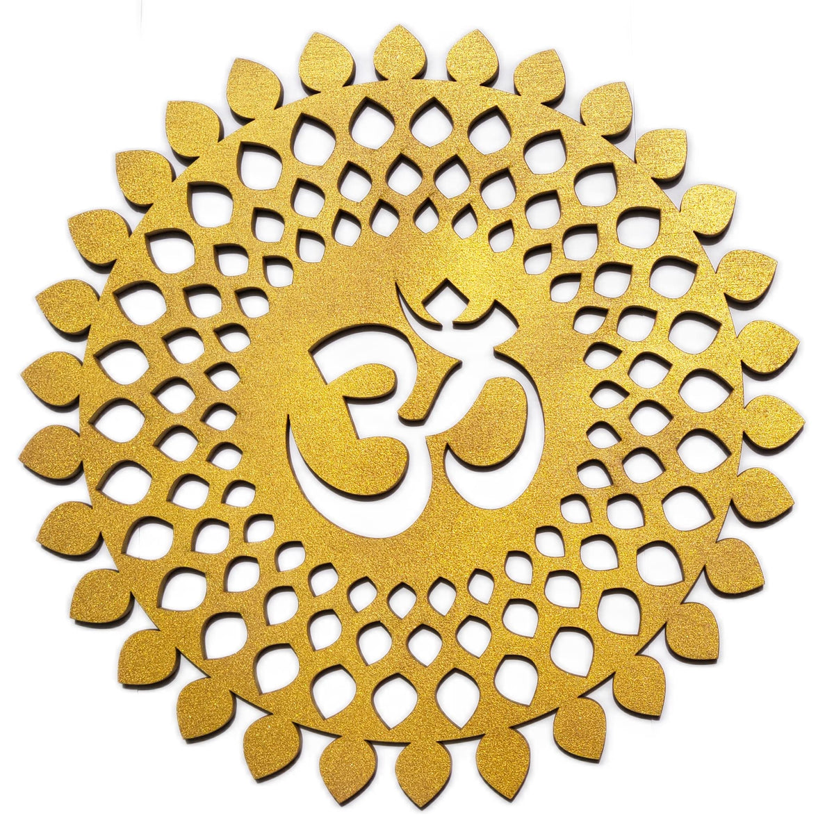 Golden Om Round Decorative Wall Art Mdf Wooden Om Chakra For Temple (MANDALA OM-Gold / 10"L x 10"W)