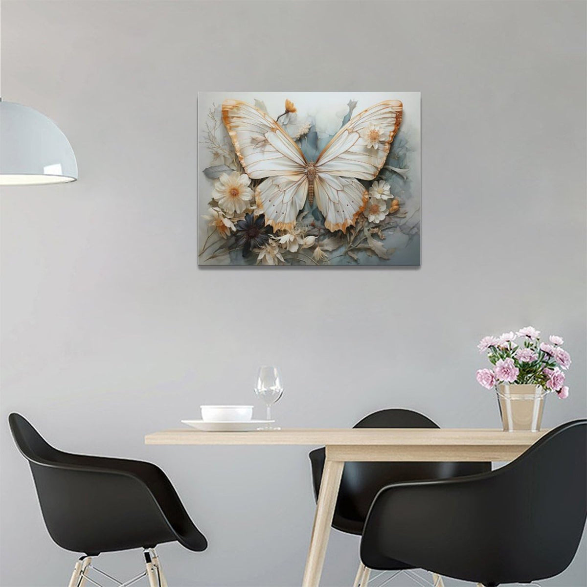 Butterfly Flower Decor Wall Art Aesthetic Butterflies Pictures Wall Decor Abstract Butterfly Floral Canvas Painting Modern Artwork Decorations Framed for Bathroom Living Room Bedroom Office 16x12 inch (16"L x 12"W / Gold Butterfly)