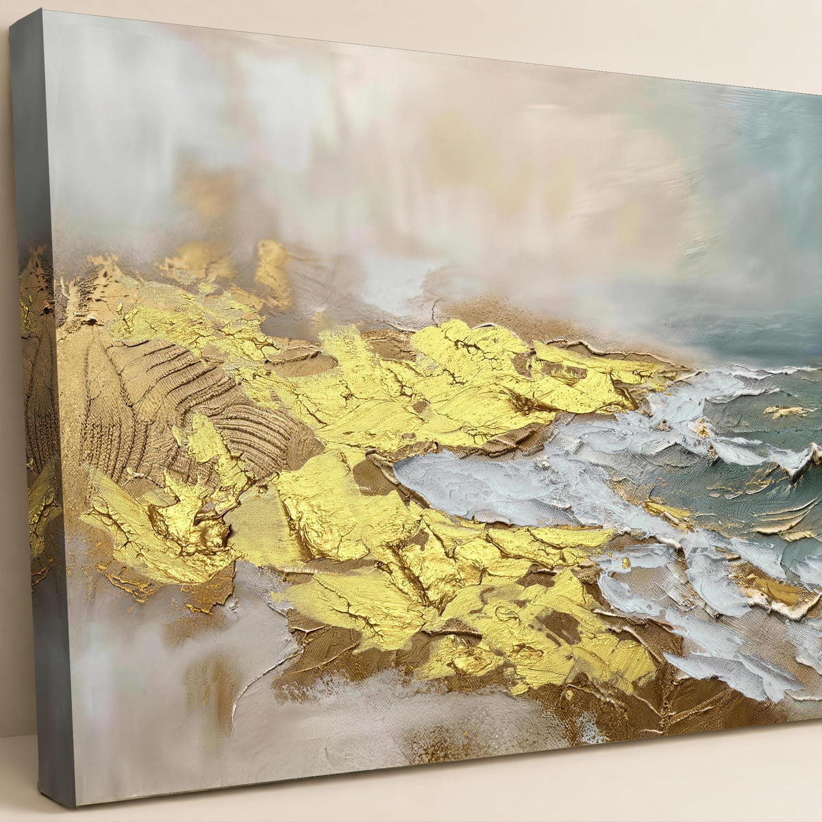 Abstract Blue & Gold Ocean Canvas Wall Art for Living Room 40"x20" (Gold Beach / 40"L x 20"W)