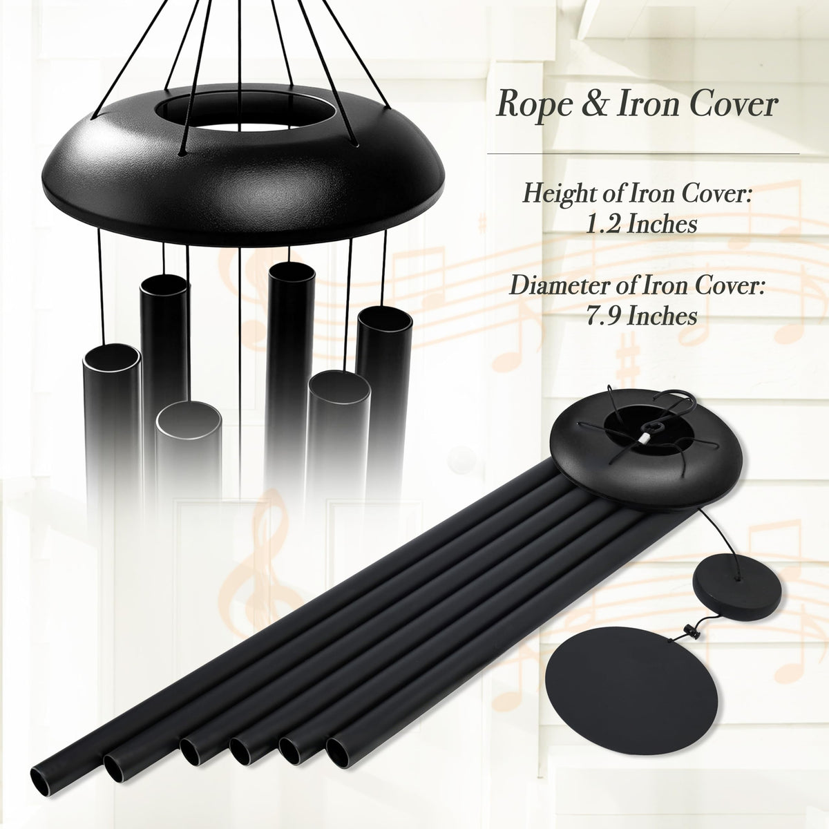80" Extra Large Wind Chimes for Outside Deep Tone Wind Chimes Garden Decor (Black Thick / 80")