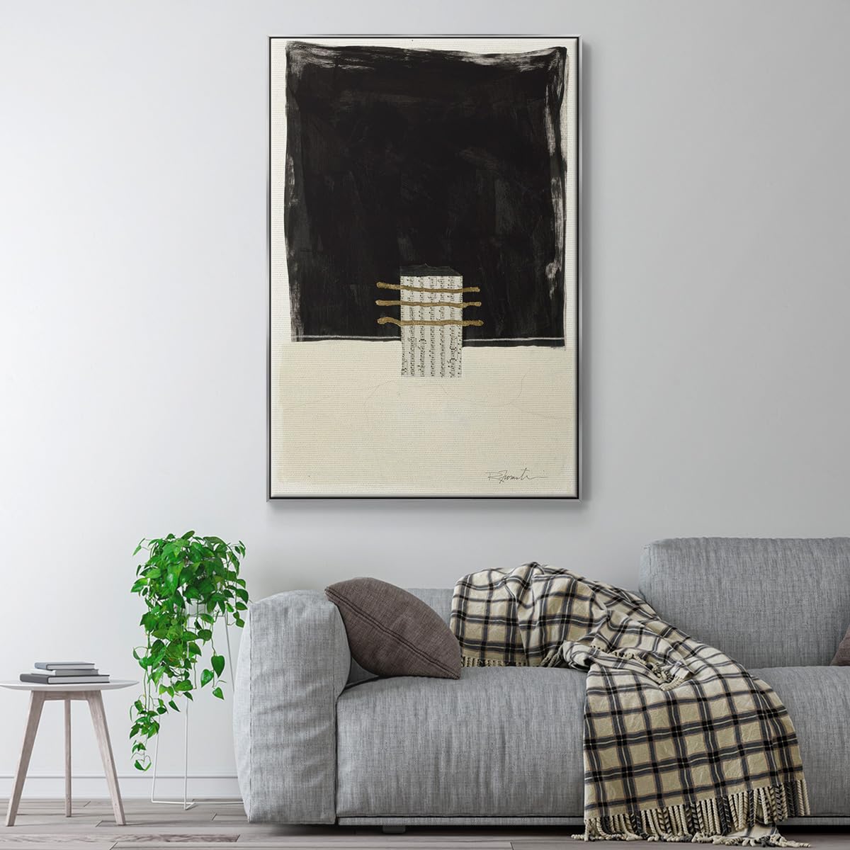 Canvas Wall Art Silver Floating Frame Paintings White Golden Geometric Pattern Abstract Wall Hanging Artwork Prints for Office Hotel Bedroom Decorations (41"L x 27"W / Standing Strong IV)