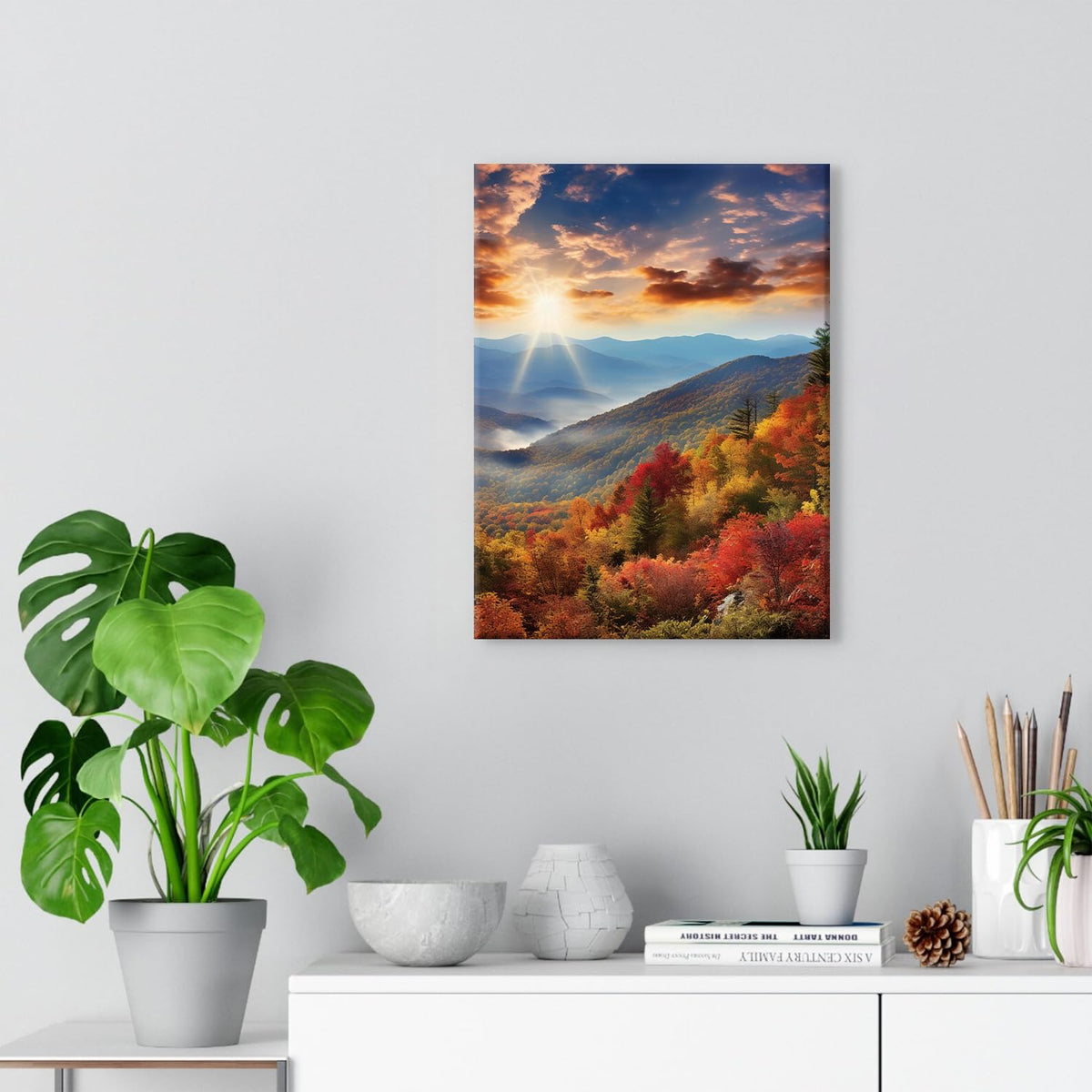 Mountain Forest Wall Art for Living Room Nature Sunrise Landscape Pictures Wall Decor Autumn Maple Trees Scenery Painting Canvas Prints Modern Posters Artwork Bedroom Bathroom Home Decorations 12x16" (12"L x 16"W / Fall05)