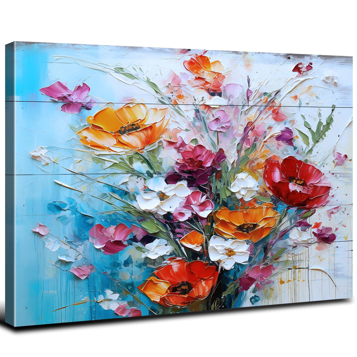 Extra Large Floral Canvas Wall Art for Living Room Poppy Flowers Painting Rustic Colorful Wildflowers Wall Decor Farmhouse Prints Vintage Nature Artwork Framed Kitchen Bedroom Home Decoration 32x48" (48"L x 32"W / Colorful Floral)