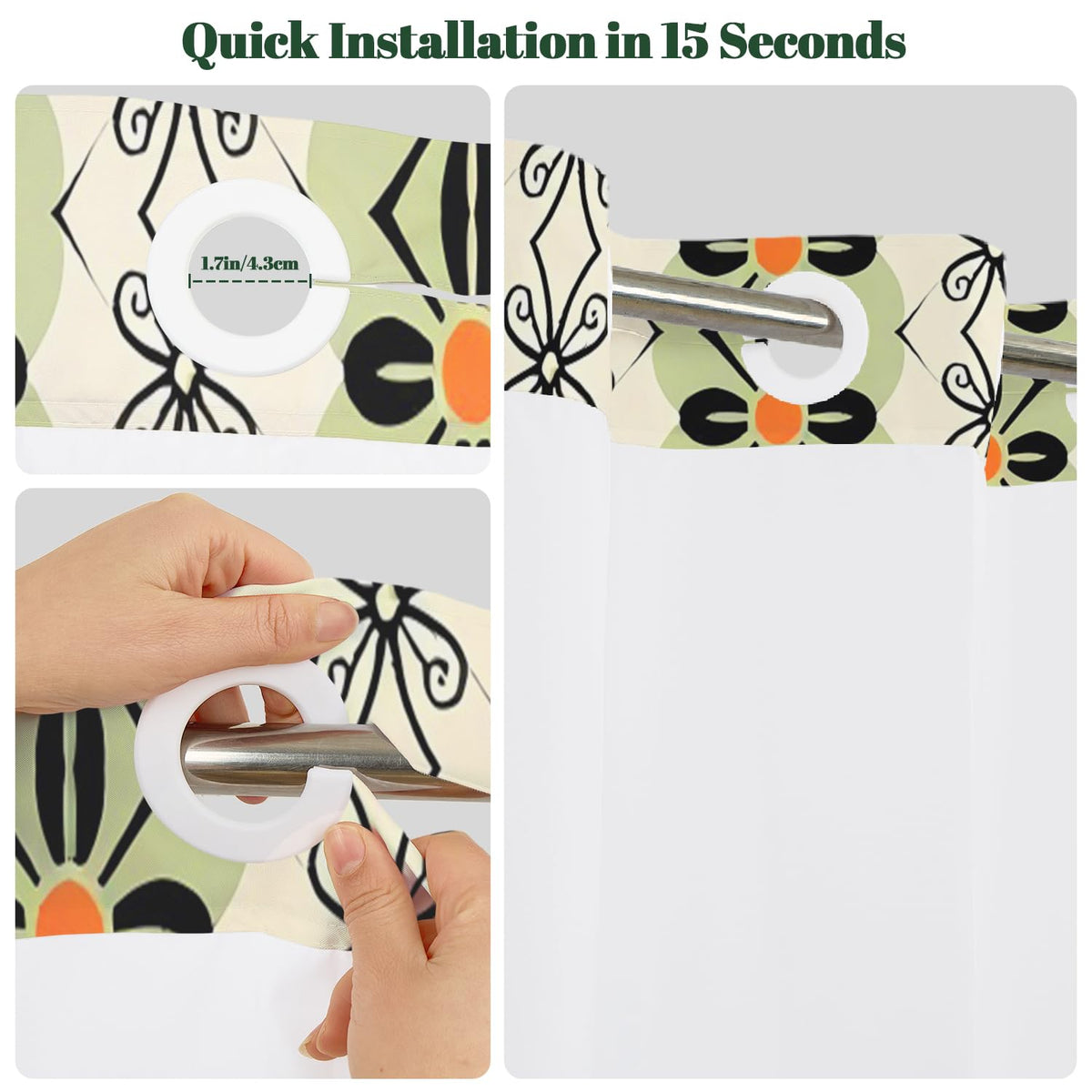 Mid Century Modern Shower Curtain with Snap in Liner (Boho Flower)