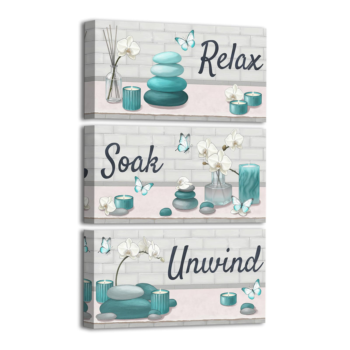 Teal Bathroom Wall Art Zen Pictures Canvas Painting for Zen Meditation Room Wall Decor Framed 8"x16" for Each (Teal)