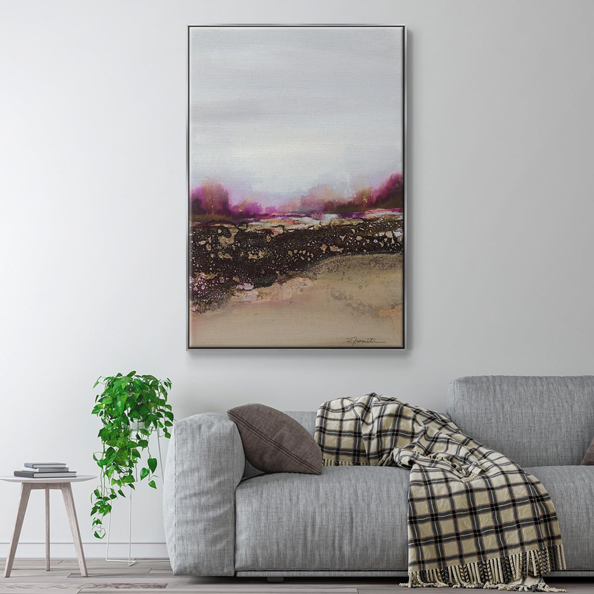 Abstract Wall Art Silver Floating Frame Paintings Calm Tranquil Landscape View Canvas Nature Artwork for Office Bedroom Kitchen Walls (41"L x 27"W / Reflections of My Mind)