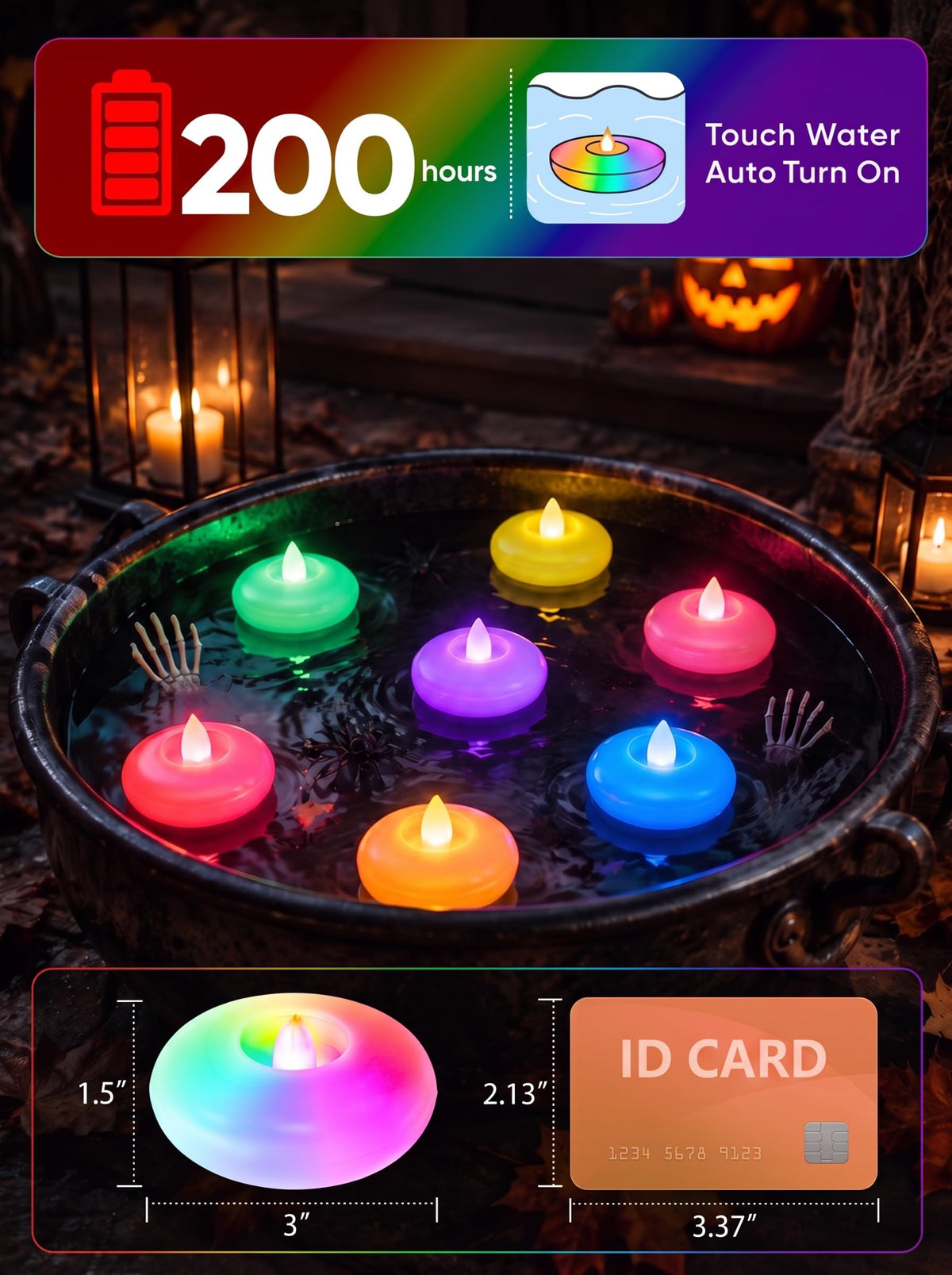 12Pack 3" Color Changing Flameless Floating LED Tealight Candles (Multicolor Base / 12 Pack)