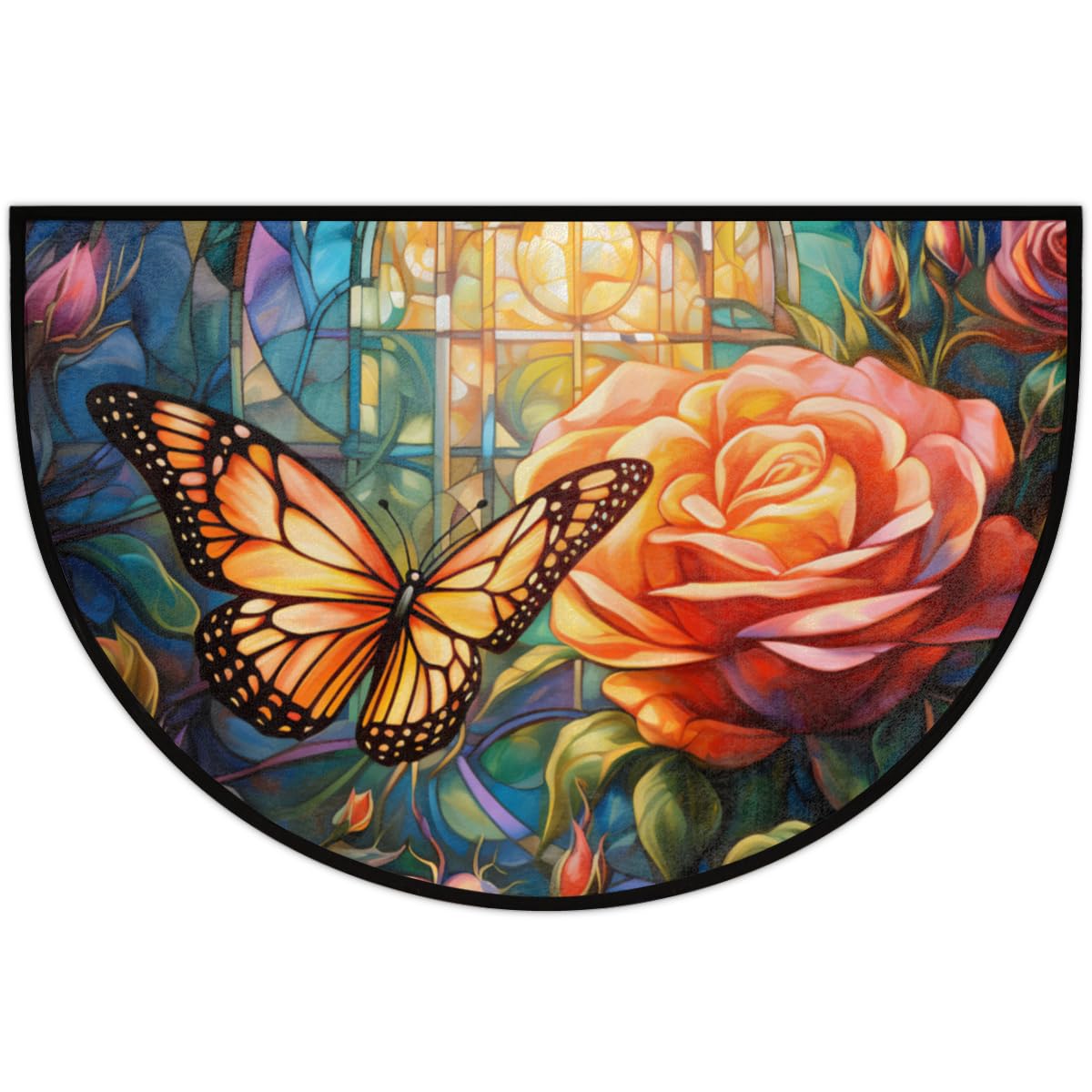 Butterfly Half Round Doormat Non Slip Half Moon Rug Outdoor Welcome Mat (B 019)