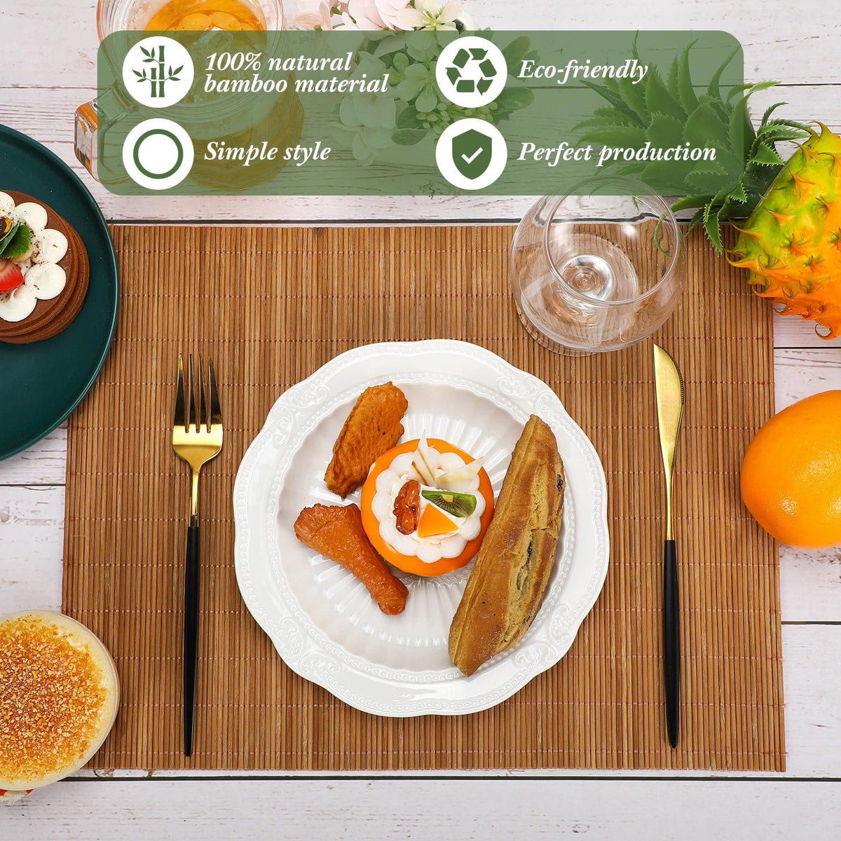 24 Set Washable Bamboo Placemats 15.8x12in Sushi Rolling Mat (Bamboo Color)