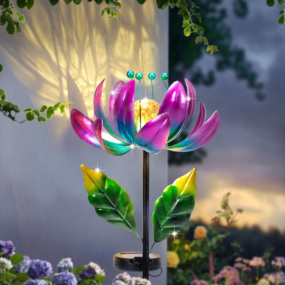 Solar Purple Metal Flower Wind Spinners (Purple)