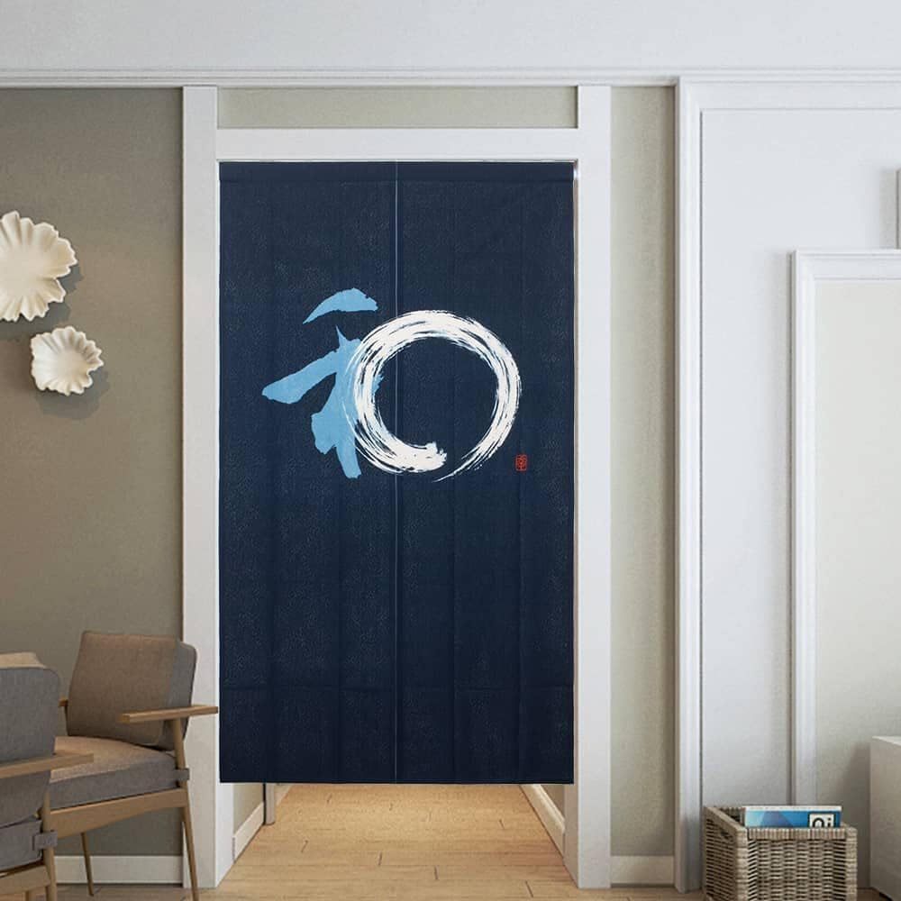 Noren Japanese Doorway Curtain Tapestry Zen Enso Circle Decorations Room Divider Curtain Privacy Anime Curtains (Yamato / 33.5"W x 59"L (Pack of 1))