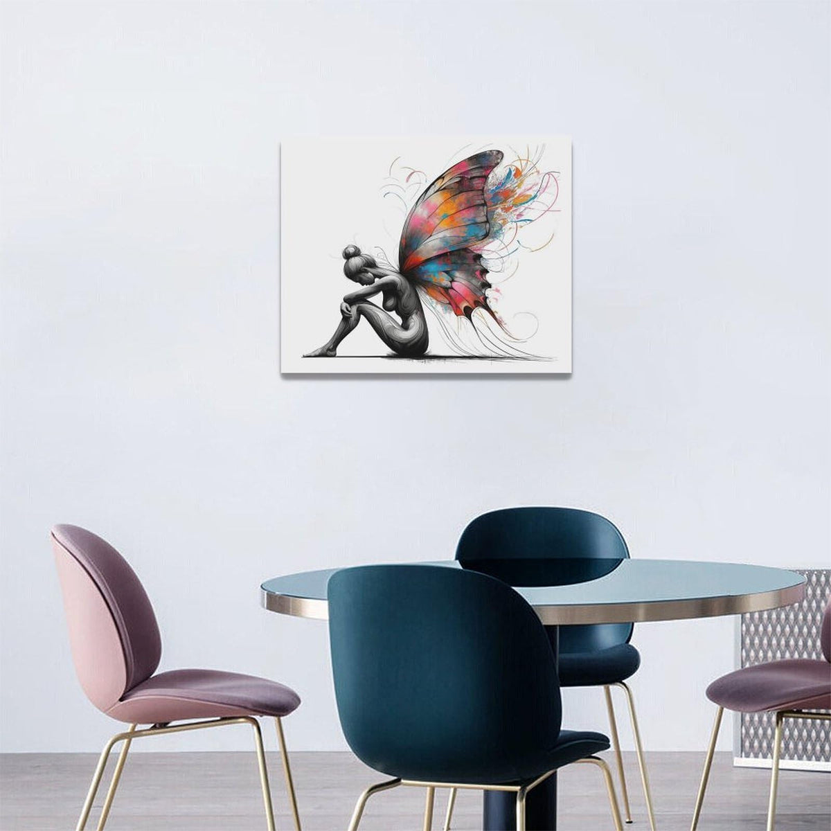 Butterfly Girl Wall Decor Colorful Butterfly Wings Pictures Canvas Wall Art Female Woman Painting Girl Room Decor Artwork Decorations Framed for Bedroom Bathroom living Room Office 20 x 16 inch (20"L x 16"W / Butterfly Wings)