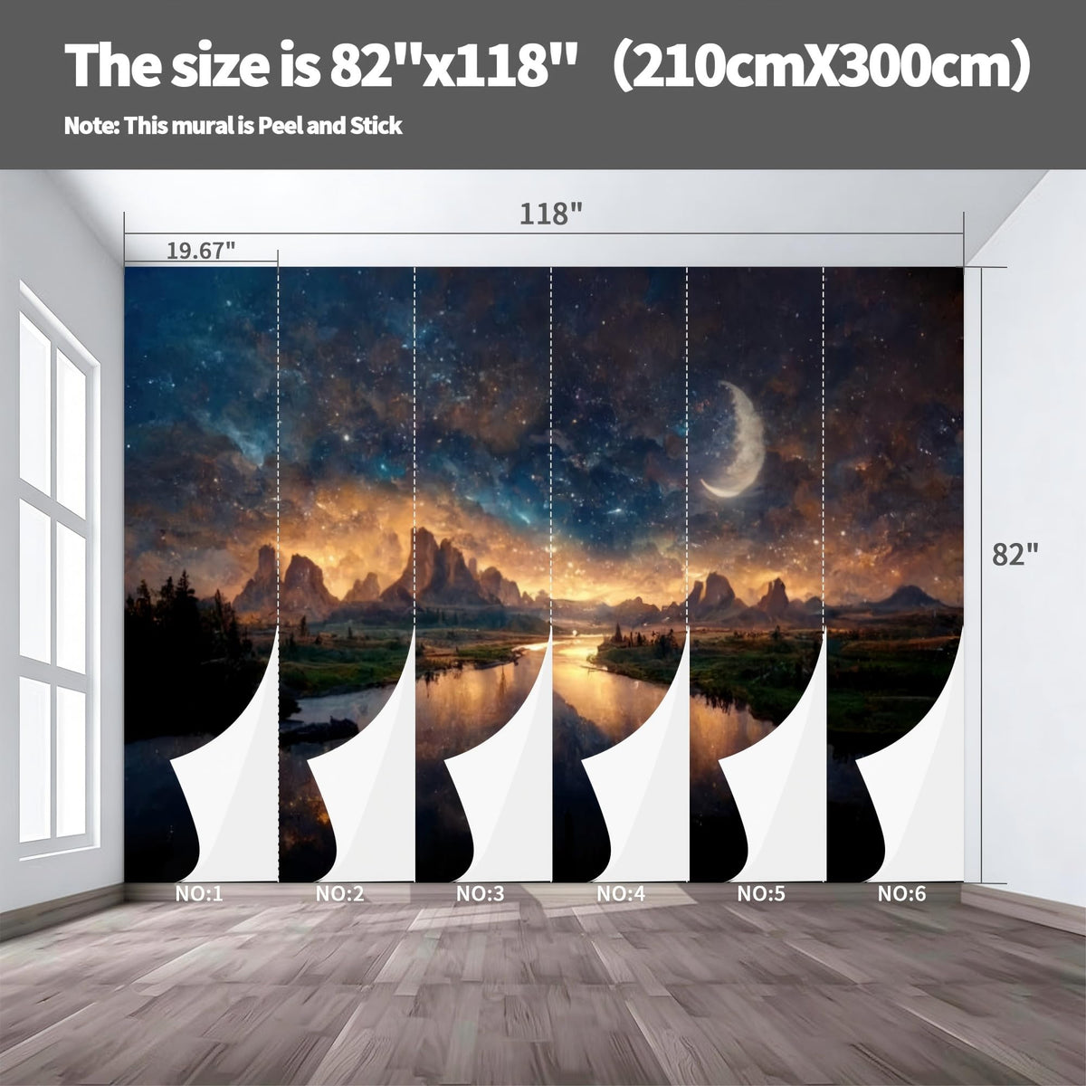 Peel Stick Wall Mural Wallpaper Night Sky 118"x82" Decor A27 (A27 / 118" x 82")
