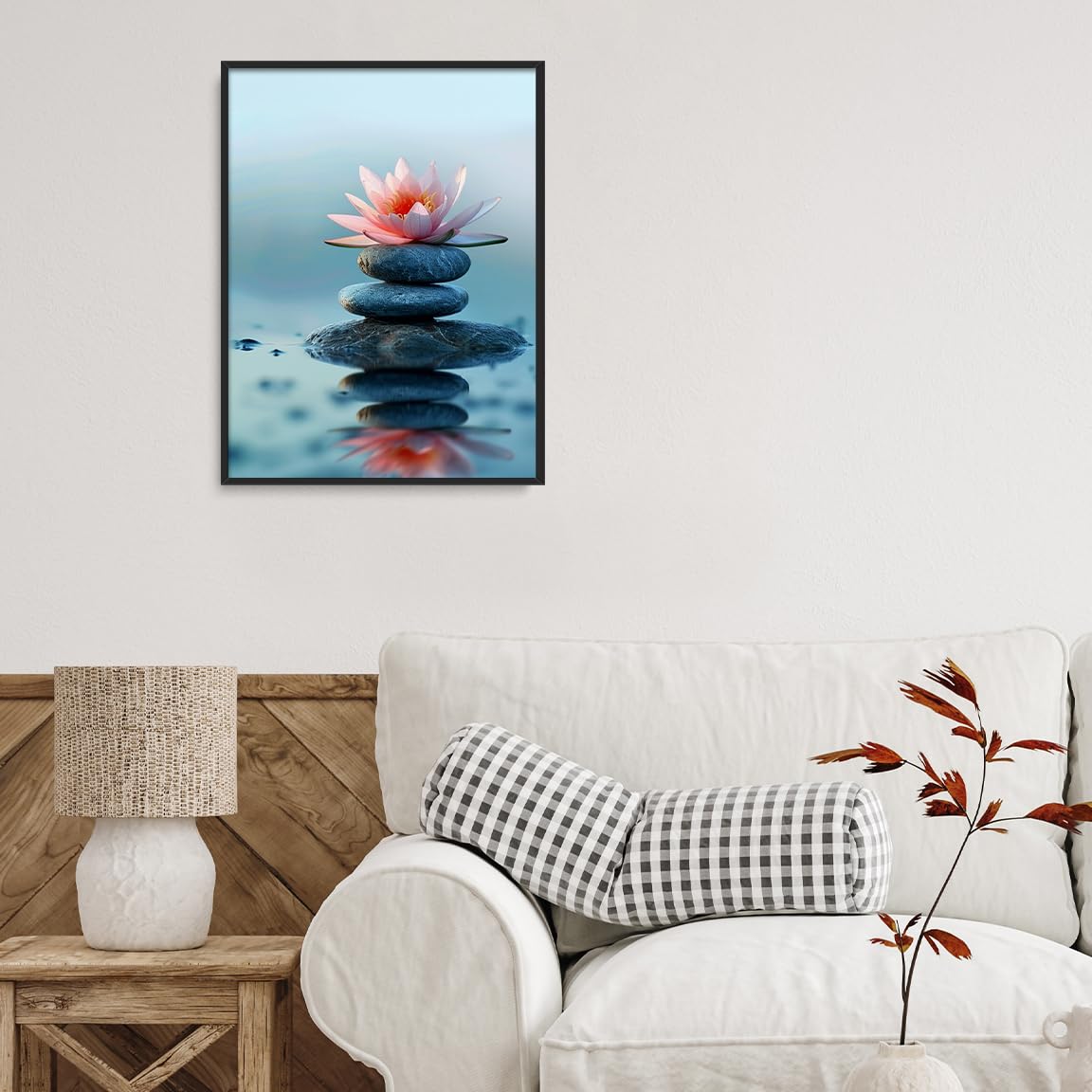 Zen Lotus Flower and Stones Wall Art (Black Aluminum Frame-8 / 11"L x 14"W)
