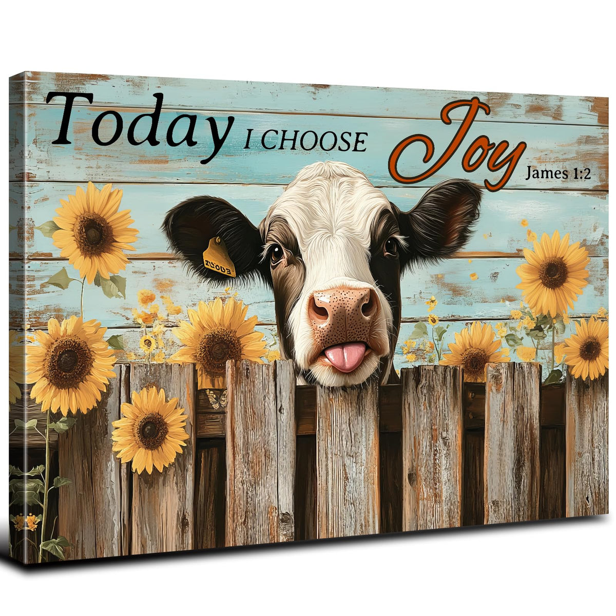 Funny Cow Wall Art Teal Wall Decor Sunflower Kitchen Pictures Christian Bible Signs Canvas Prints Poster Vintage Farmhouse Inspirational Quotes Painting Artwork for Living Room Home Decorations 16x24" (24"L x 16"W / Funny Cow01)