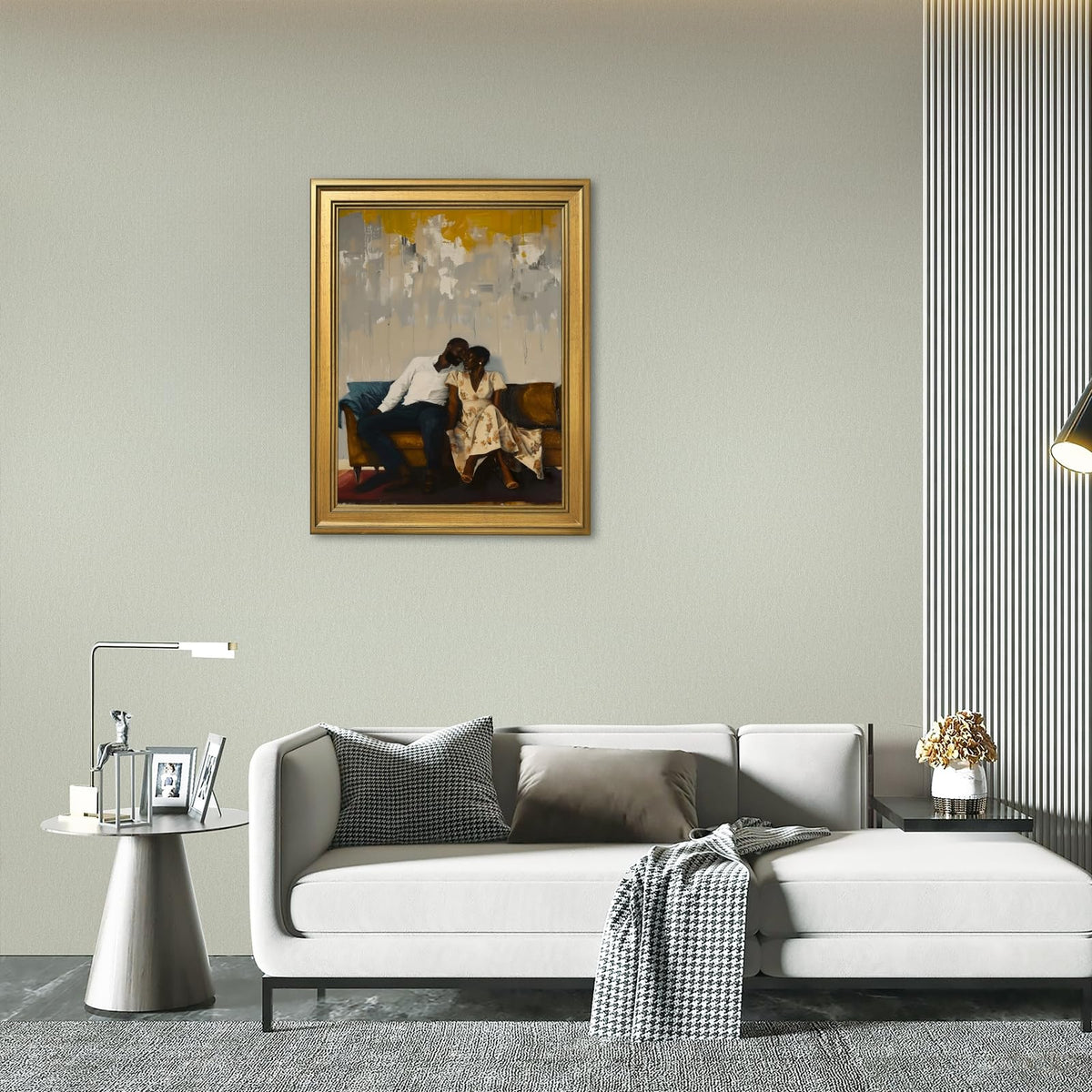 Gold Framed Black Couple Love Poster Prints Romantic African American Black Man & Woman Canvas Painting Wall Art Affectionate Romance Picture Anniversary Artwork for Bedroom Home Decor 20x30inch (20"L x 30"W / Black Lover)