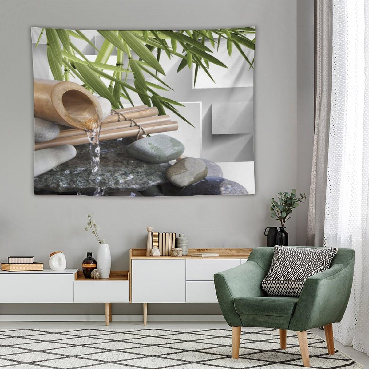 Japanese Bamboo Tapestry Wall Hanging Asian Spa Zen Stone Modern Tapestries Home Decor for Living Room Bedroom Farmhouse Kitchen Dorm 60"x80" (60"L x 80"W / Zen)