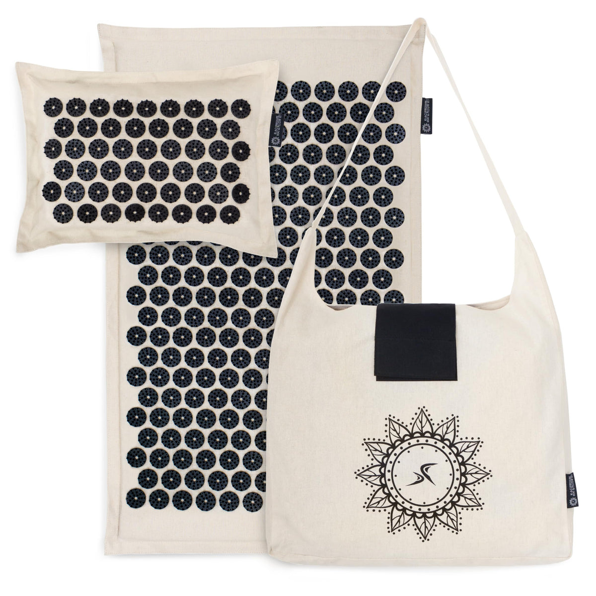 Fit Ki Acupressure Mat and Pillow Set with 100% Natural Linen for Back (Onyx Gold)