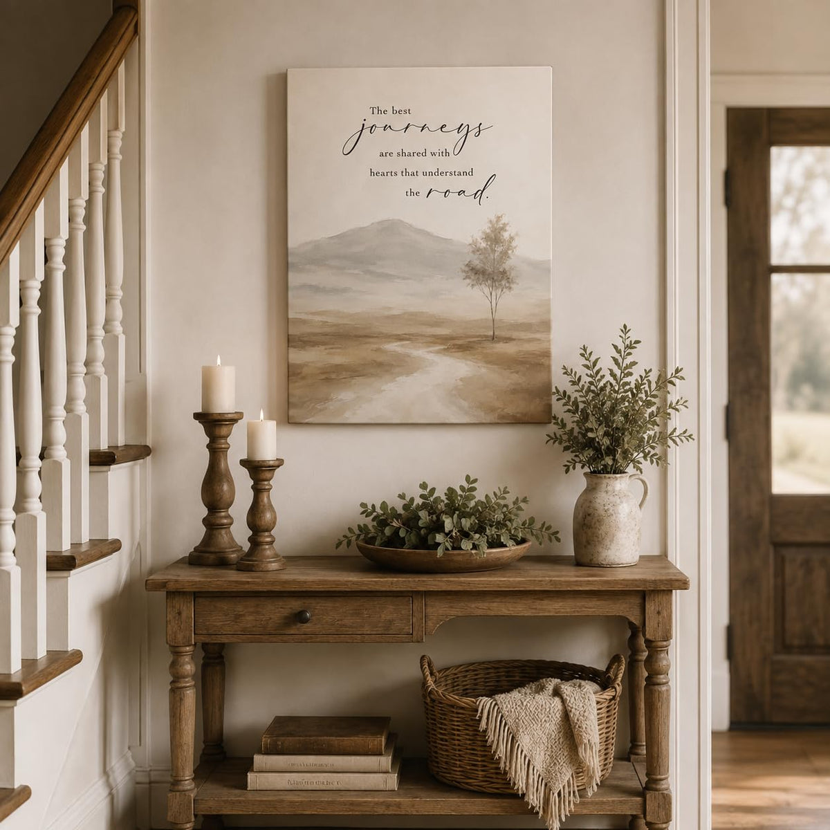 Inspirational Journey Canvas Wall Art Framed Neutral Landscape 12x16 Inch (Minimalist Mountain / 16"L x 12"W)