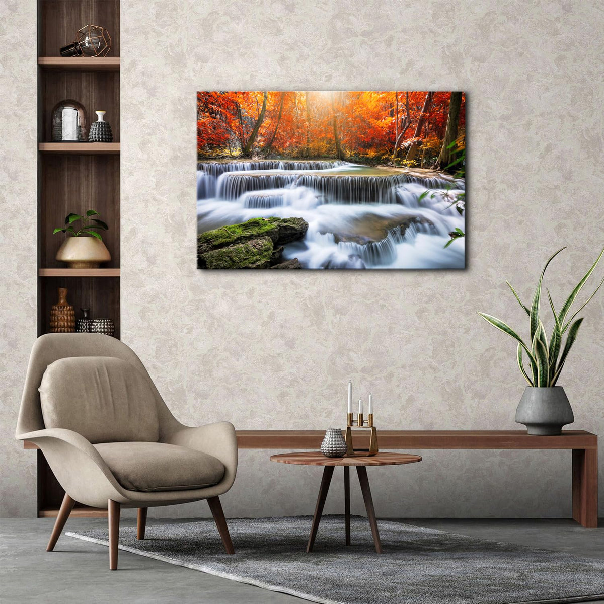 Nature Sunset Landscape Large Wall Art Living Room National Park Forest Picture Wall Decor Waterfall Scene Poster Prints Retro Maple Trees Photography Artwork for Living Room Kitchen Decoration 32x48 (48"L x 32"W / Waterfall Fall)