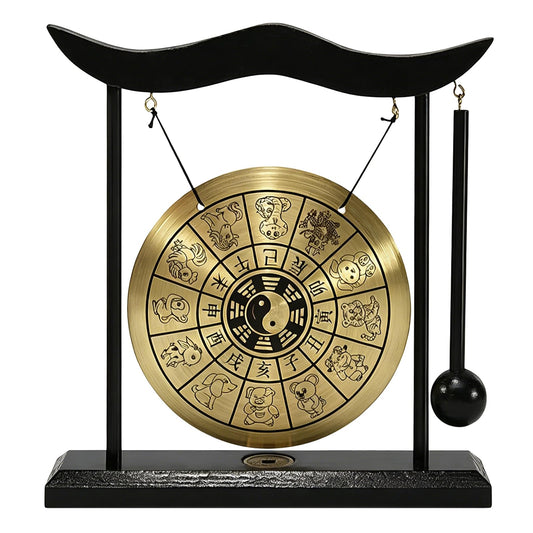 Gong Mini Desktop Copper Gong with Wood Mallet for Office Desk Zen Decor (Chinese Zodiac)