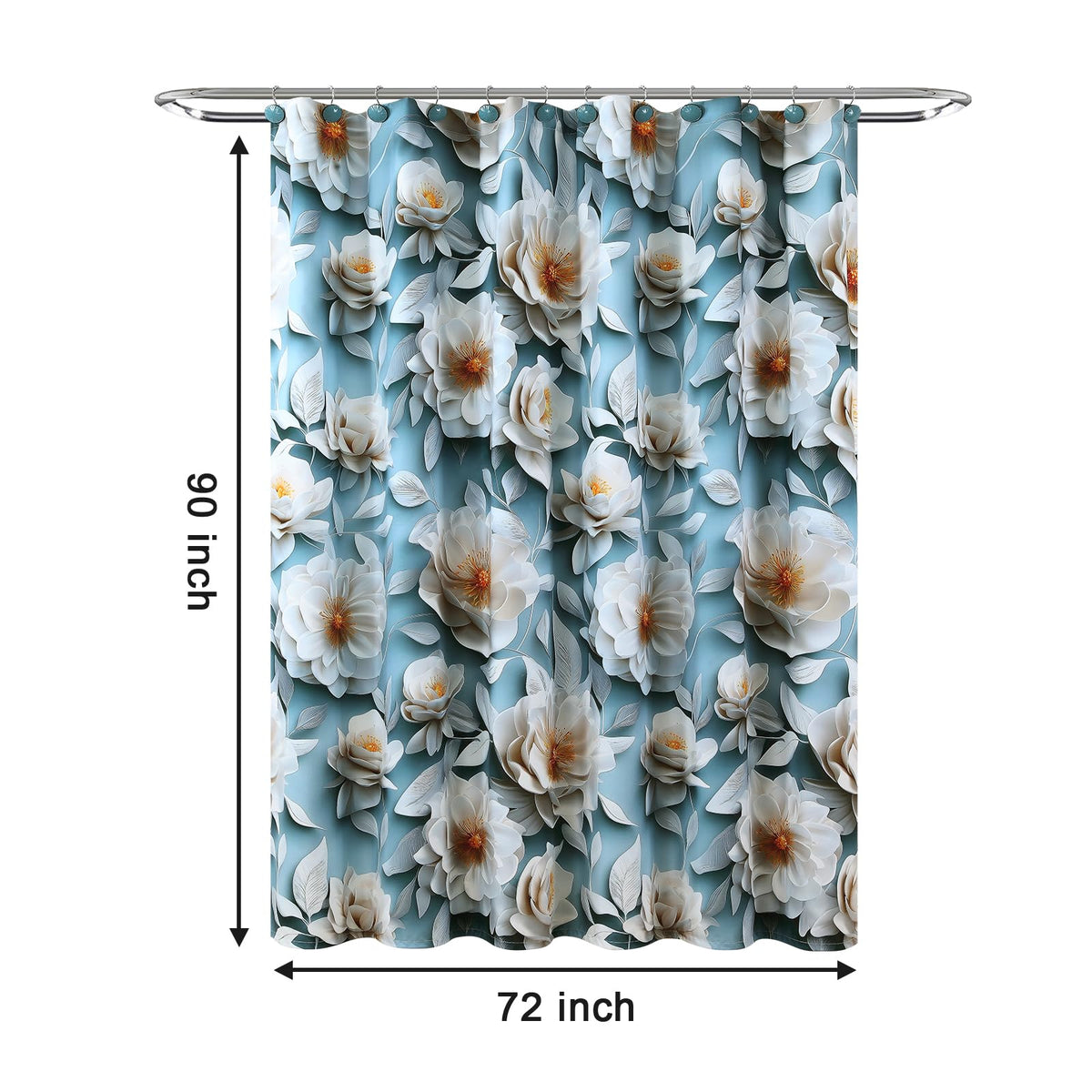 Luxury 3D Blue Peony Floral Shower Curtain (Sardar / 90"W x 72"L (Pack of 1))