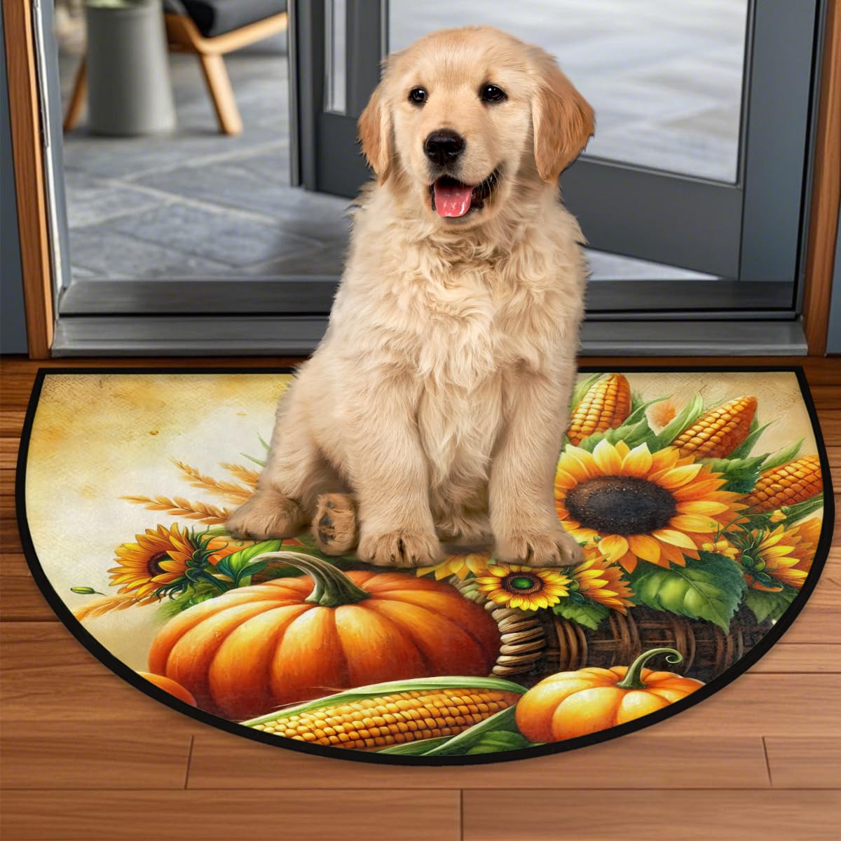 Autumn Pumpkin Half Round Door Mat Semi Moon Rug Fireplace Carpet Area Rugs (A:a-a)