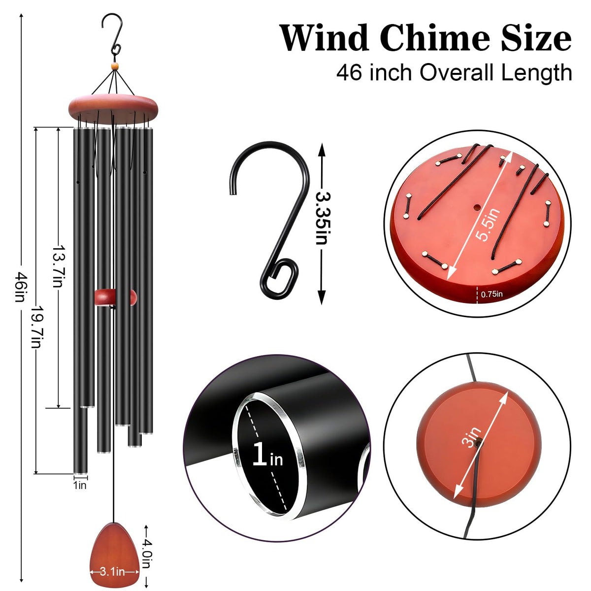 Aluminium Wind Chimes Outside (Black wind chime -46“)