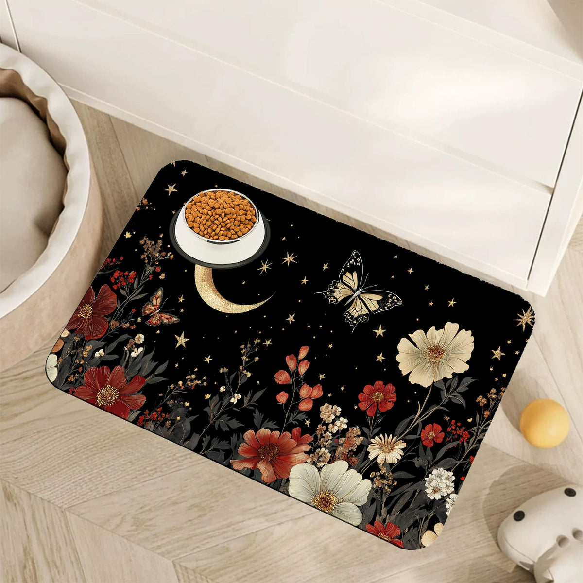 Moon Butterfly Pet Feeding Mat (16"L x 16"W / Moon Butterfly Vintage Garden)