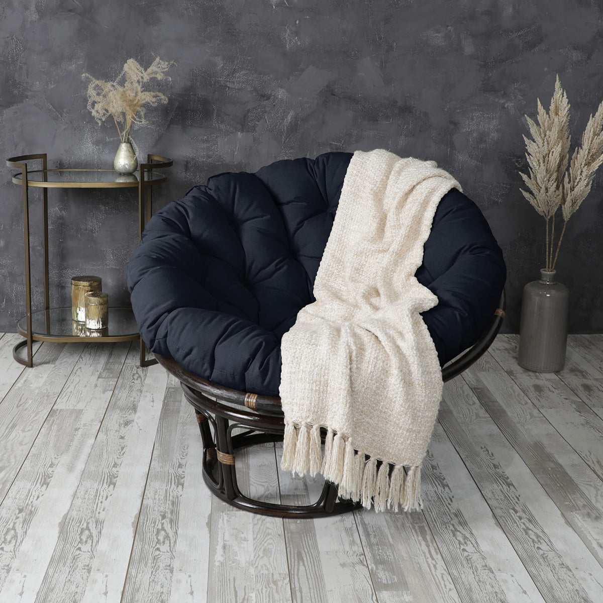 Tufted Papasan Cushion (Navy / 44 in x 44 in x 4 in)