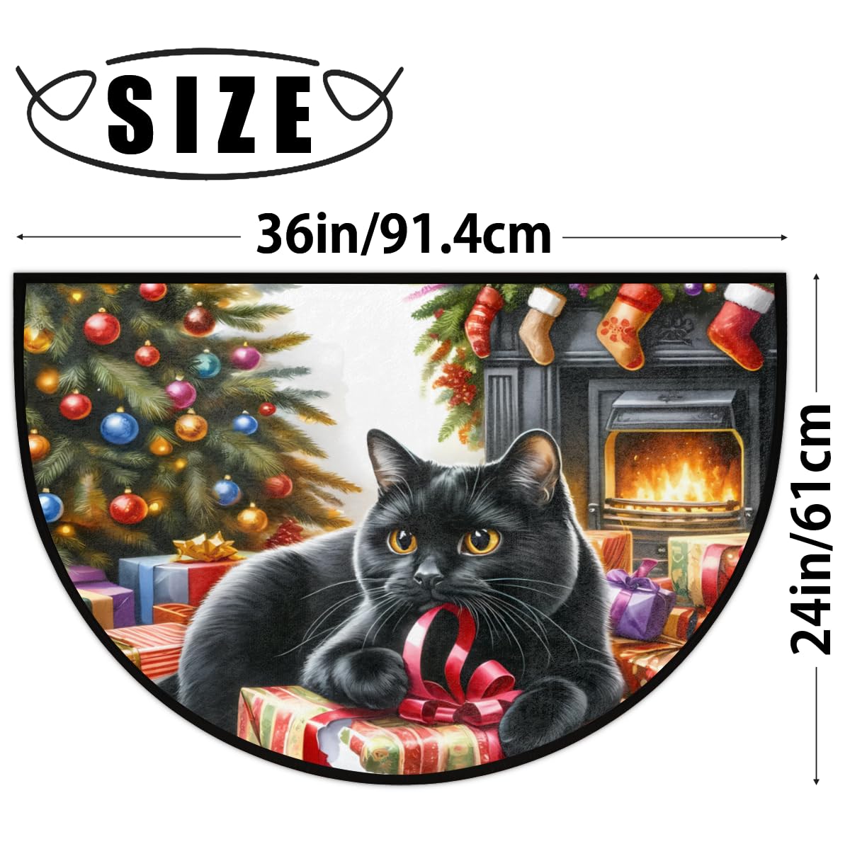 Christmas Cat Half Round Doormat Non Slip Half Moon Rug Outdoor Welcome Mat (B 028)
