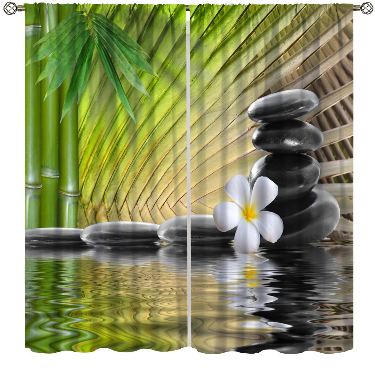 Zen Spa Blackout Curtains for Kitchen Japanese Asian Bamboo Plant Spa Flowers Style Window Treatments Print for Boys Girls Bedroom Living Room 72x63in (36"W x 63"L (Pack of 2) / Zen-12)