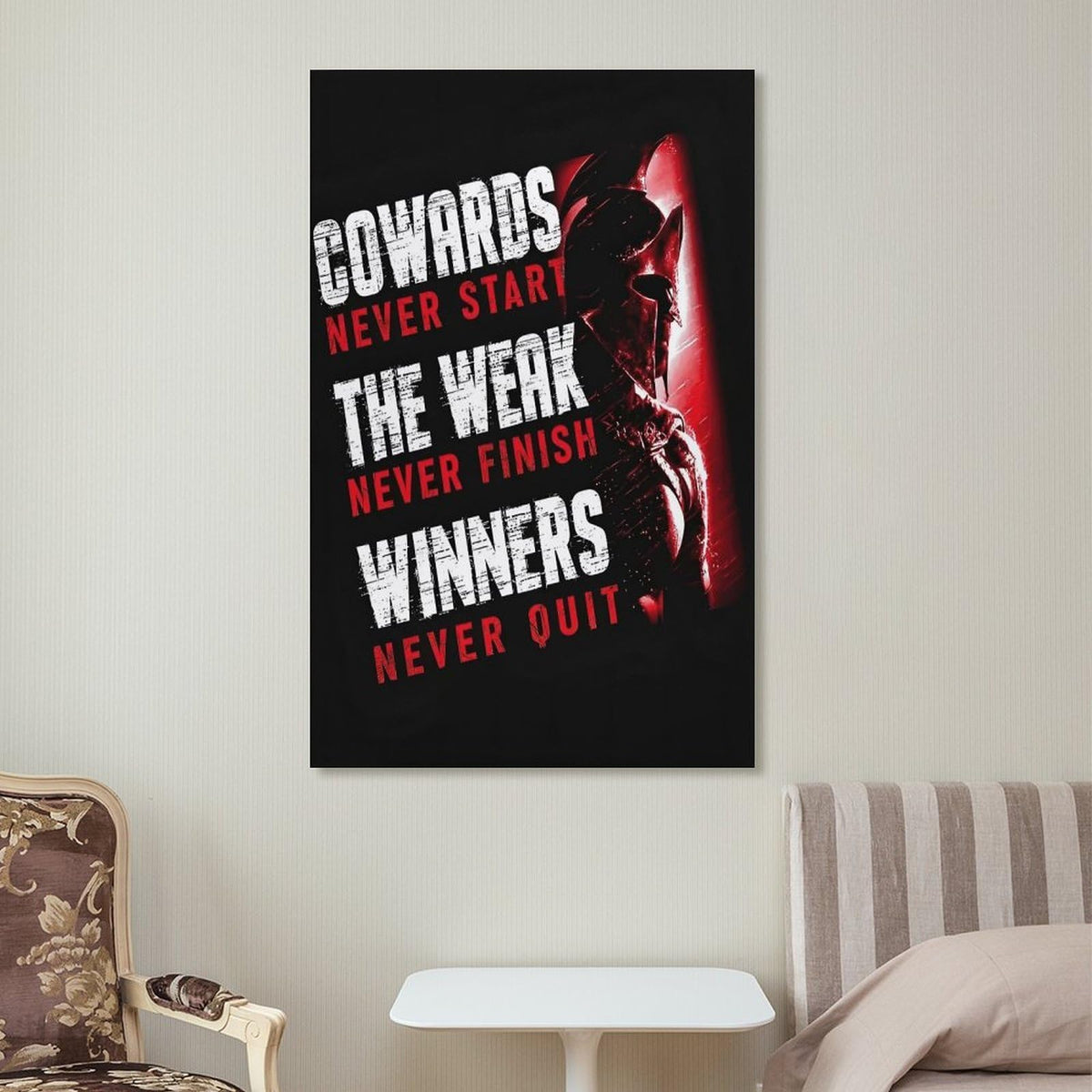Spartan Winners Never Quit Canvas Printing Wall Art Prints Wall Decor Posters Red Black Motivational Warrior Helmet Gym Fitness Bedroom Living Room Office Decor 20x30inch (style-7 / 20x30inch(50x75cm) Unframe)