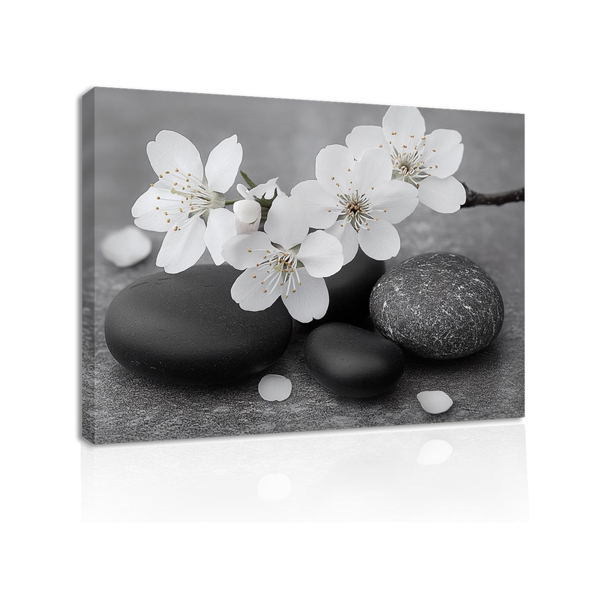 Zen Stones Canvas Wall Art Black and White Spiritual Painting Framed Artwork Poster for Yoga Meditation Room Spa Bathroom Decor (WE000050-2 / 18"L x 12"W)